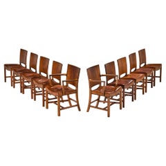 Kaare Klint for Rud Rasmussen Set of Ten Dining and Armchairs in Cognac Leather