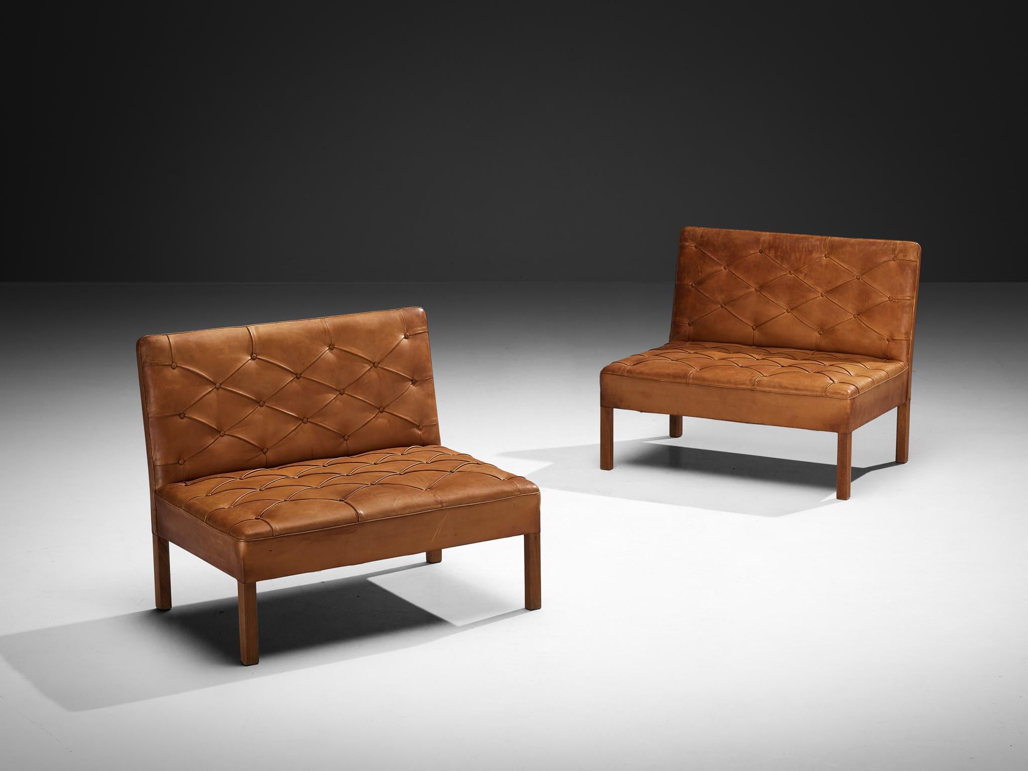 Kaare Klint für Rud Rasmussen Sofas mit Ottomane in Mahagoni Cognac Leder (Skandinavische Moderne) im Angebot