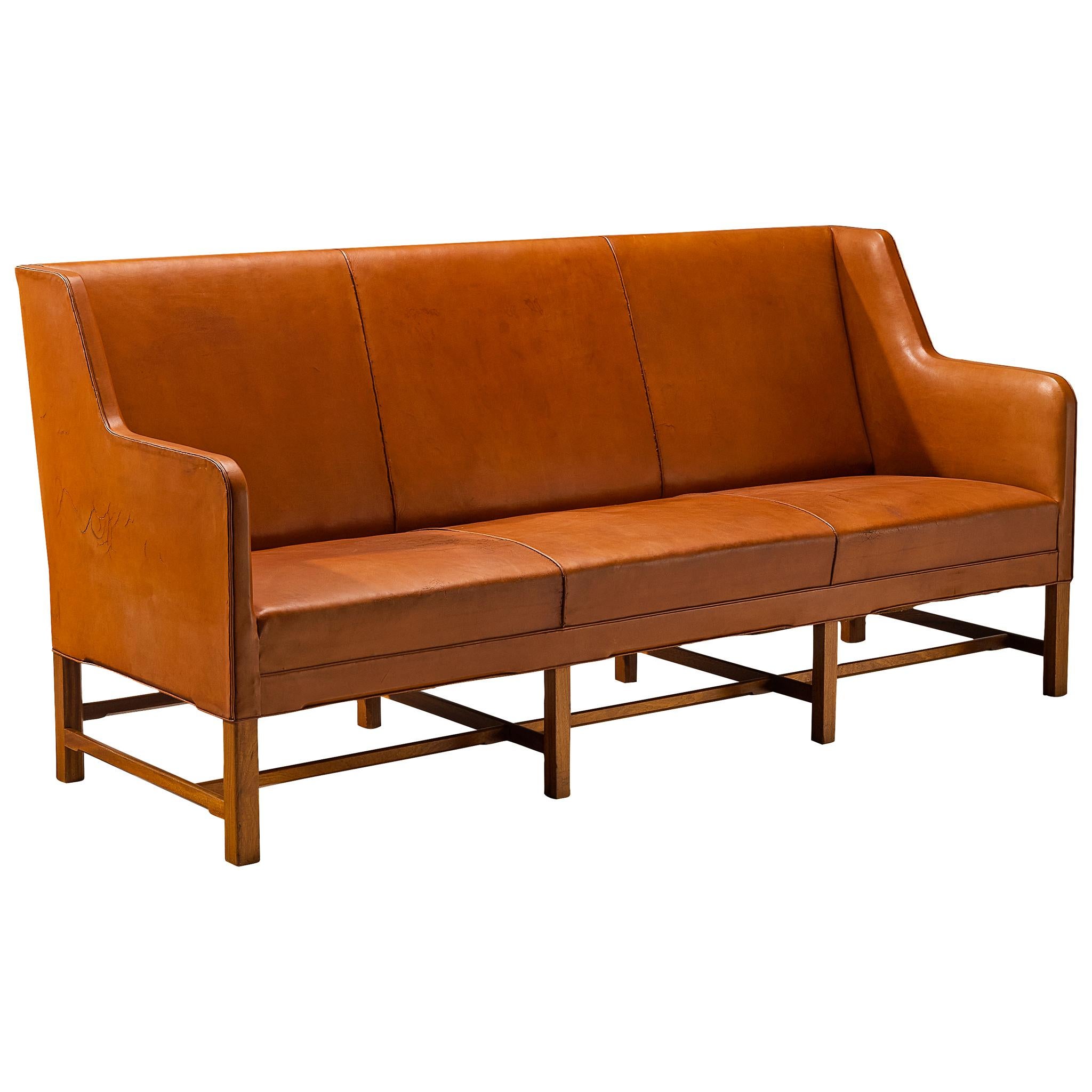 Kaare Klint for Rud Rasmussen Sofa '5011' in Cognac Leather and Mahogany