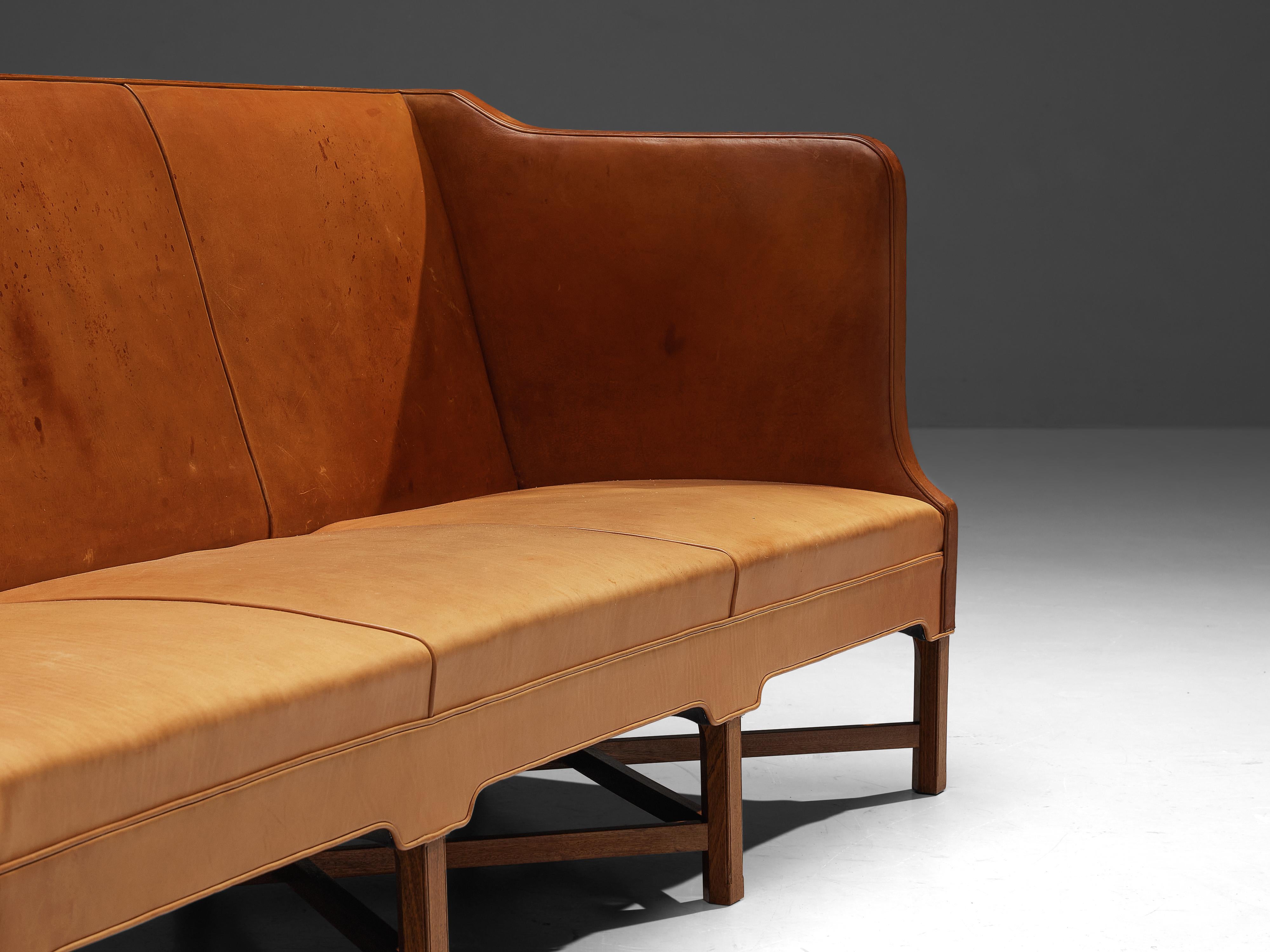 Scandinavian Modern Kaare Klint for Rud Rasmussen Sofa in Cognac Leather