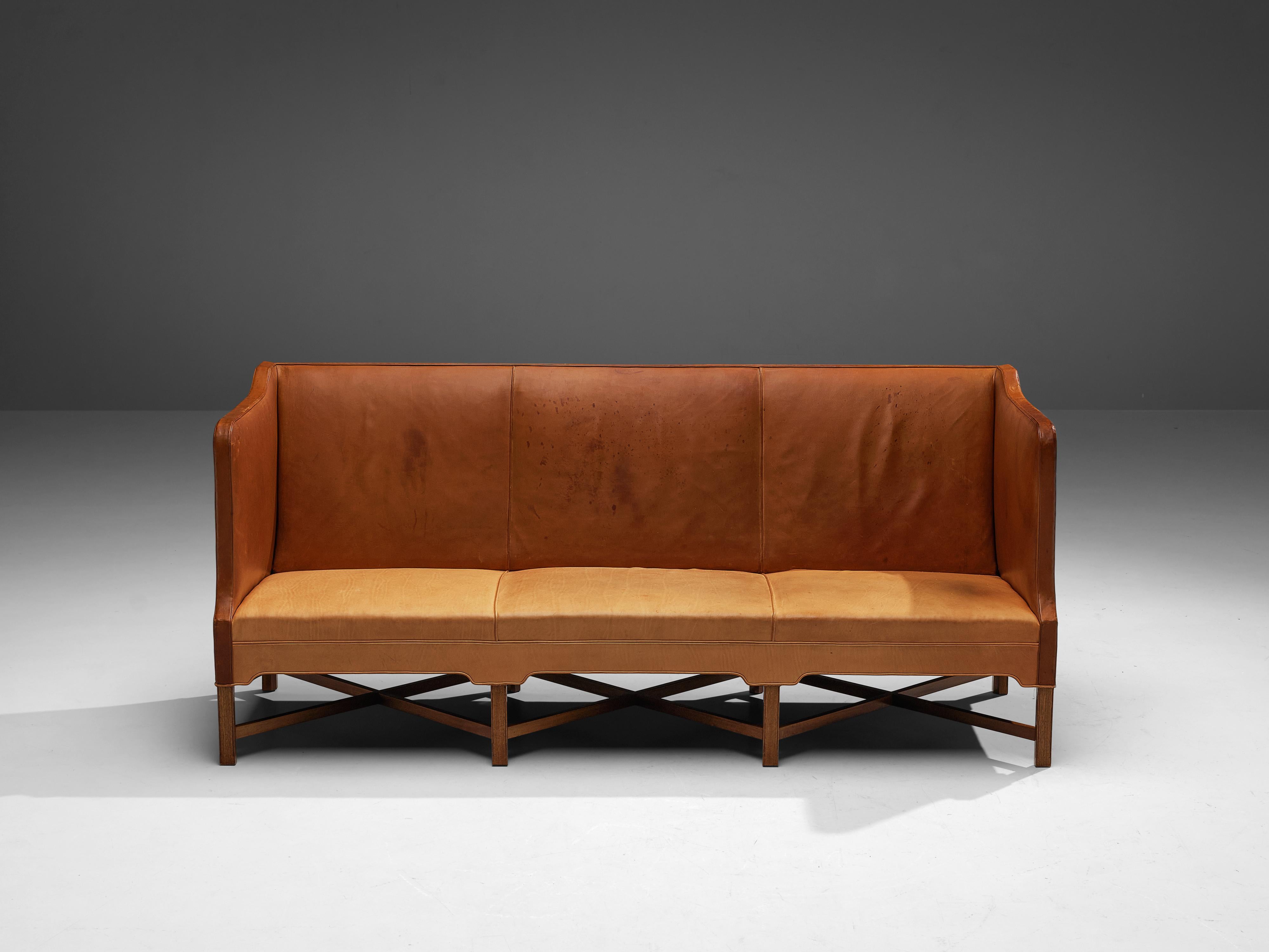 Danish Kaare Klint for Rud Rasmussen Sofa in Cognac Leather