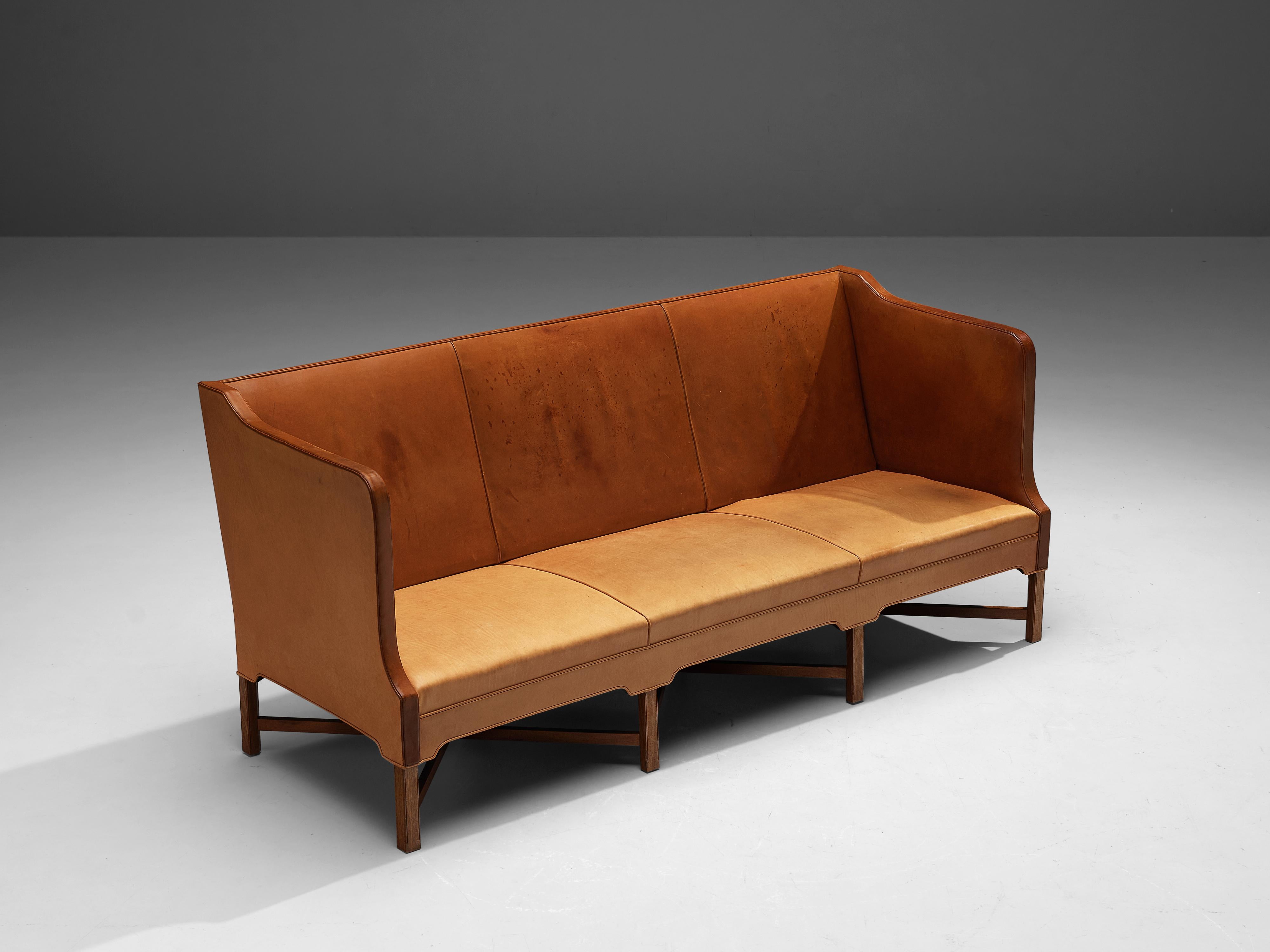 Kaare Klint for Rud Rasmussen Sofa in Cognac Leather In Good Condition In Waalwijk, NL