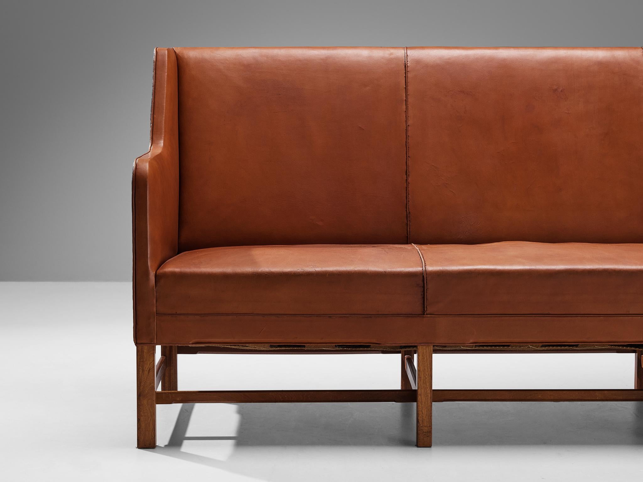 Scandinavian Modern Kaare Klint for Rud Rasmussen Sofa in Original Cognac Leather