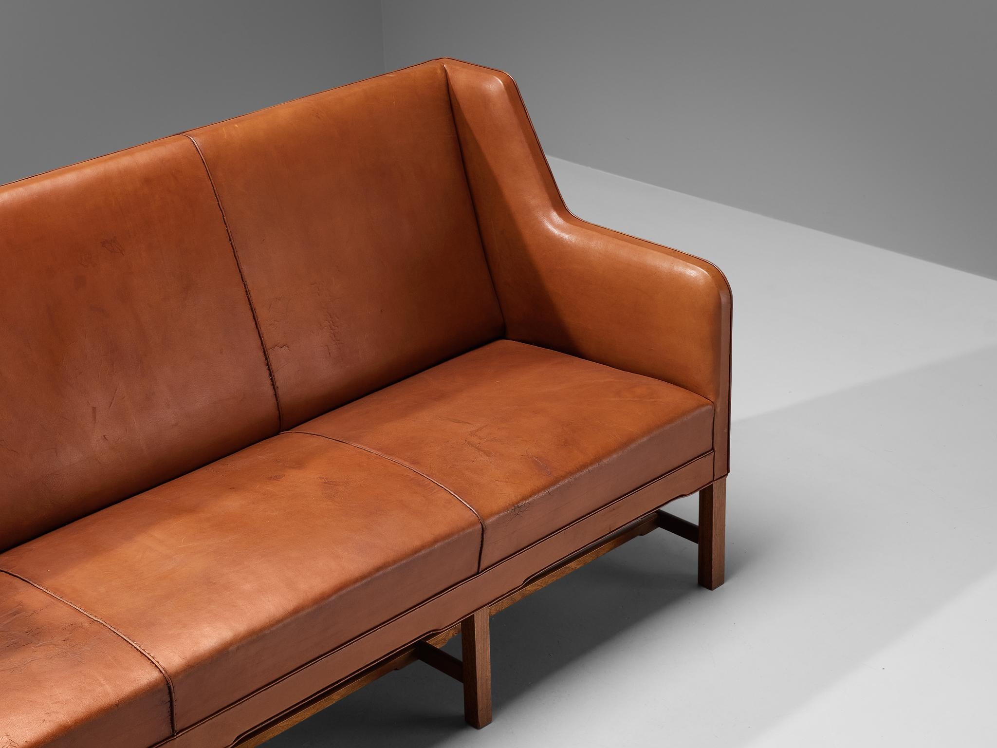 Mid-20th Century Kaare Klint for Rud Rasmussen Sofa in Original Cognac Leather  For Sale