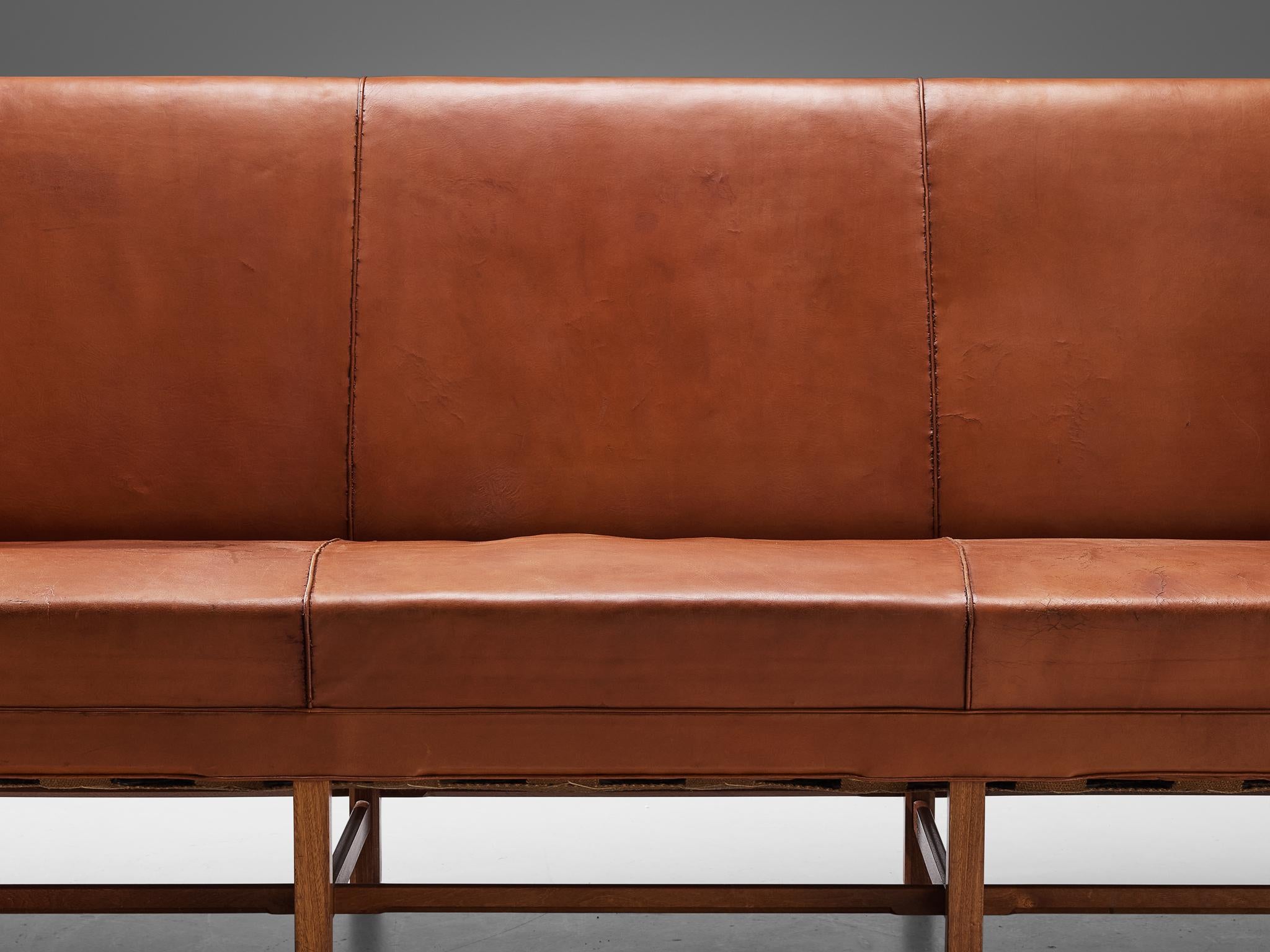 Kaare Klint for Rud Rasmussen Sofa in Original Cognac Leather 2