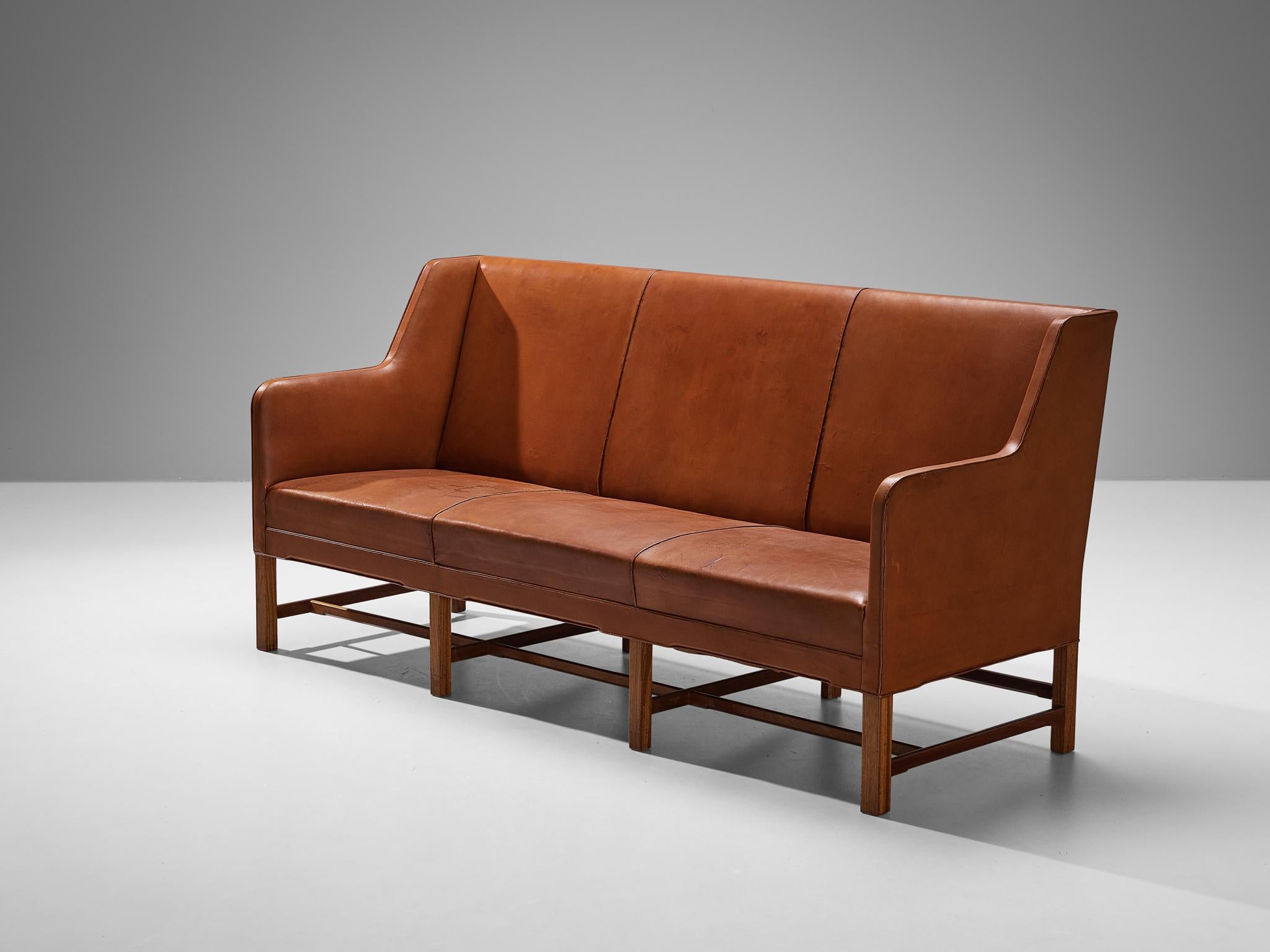 Kaare Klint for Rud Rasmussen Sofa in Original Cognac Leather 3