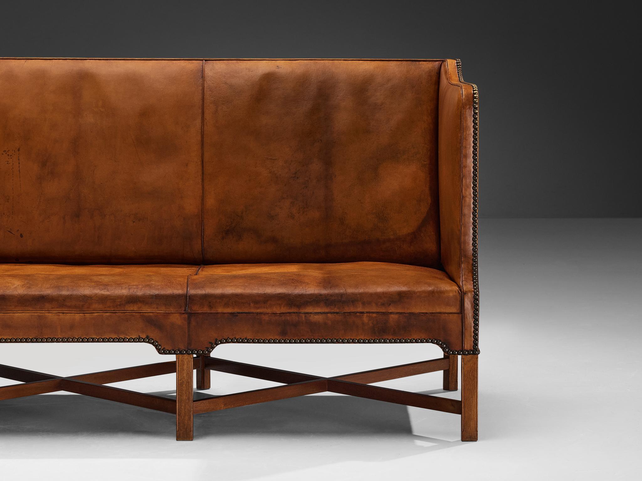 Scandinavian Modern Kaare Klint for Rud Rasmussen Sofa in Original Niger Leather and Mahogany  For Sale