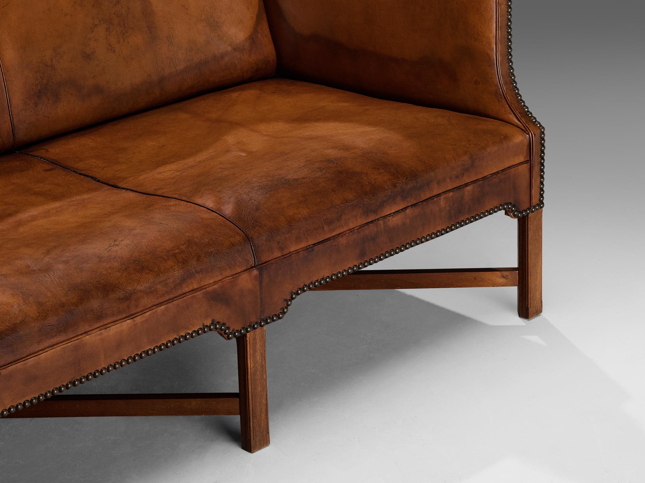 Kaare Klint for Rud Rasmussen Sofa in Original Niger Leather and Mahogany  For Sale 1