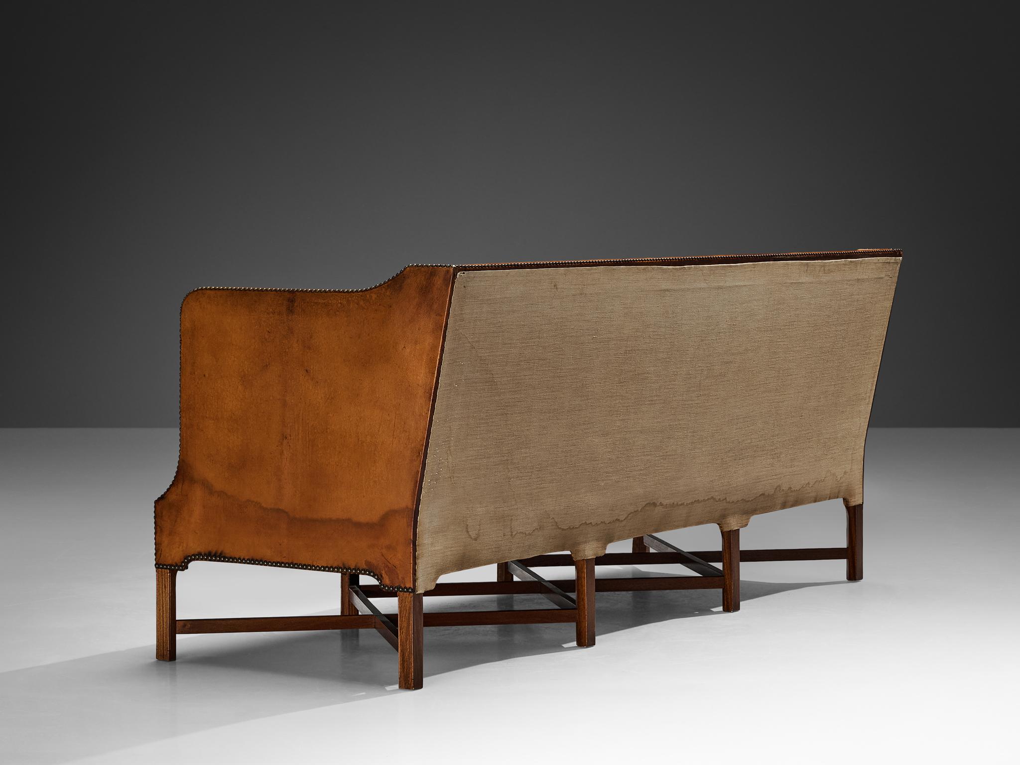 Kaare Klint for Rud Rasmussen Sofa in Original Niger Leather and Mahogany  For Sale 2