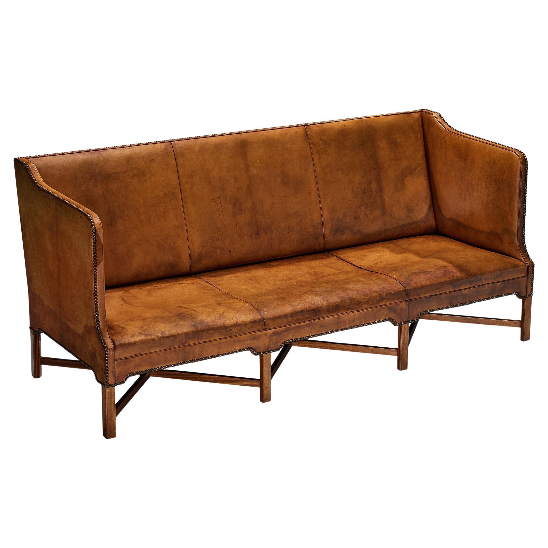 Kaare Klint for Rud Rasmussen Sofa in Original Niger Leather and Mahogany  For Sale