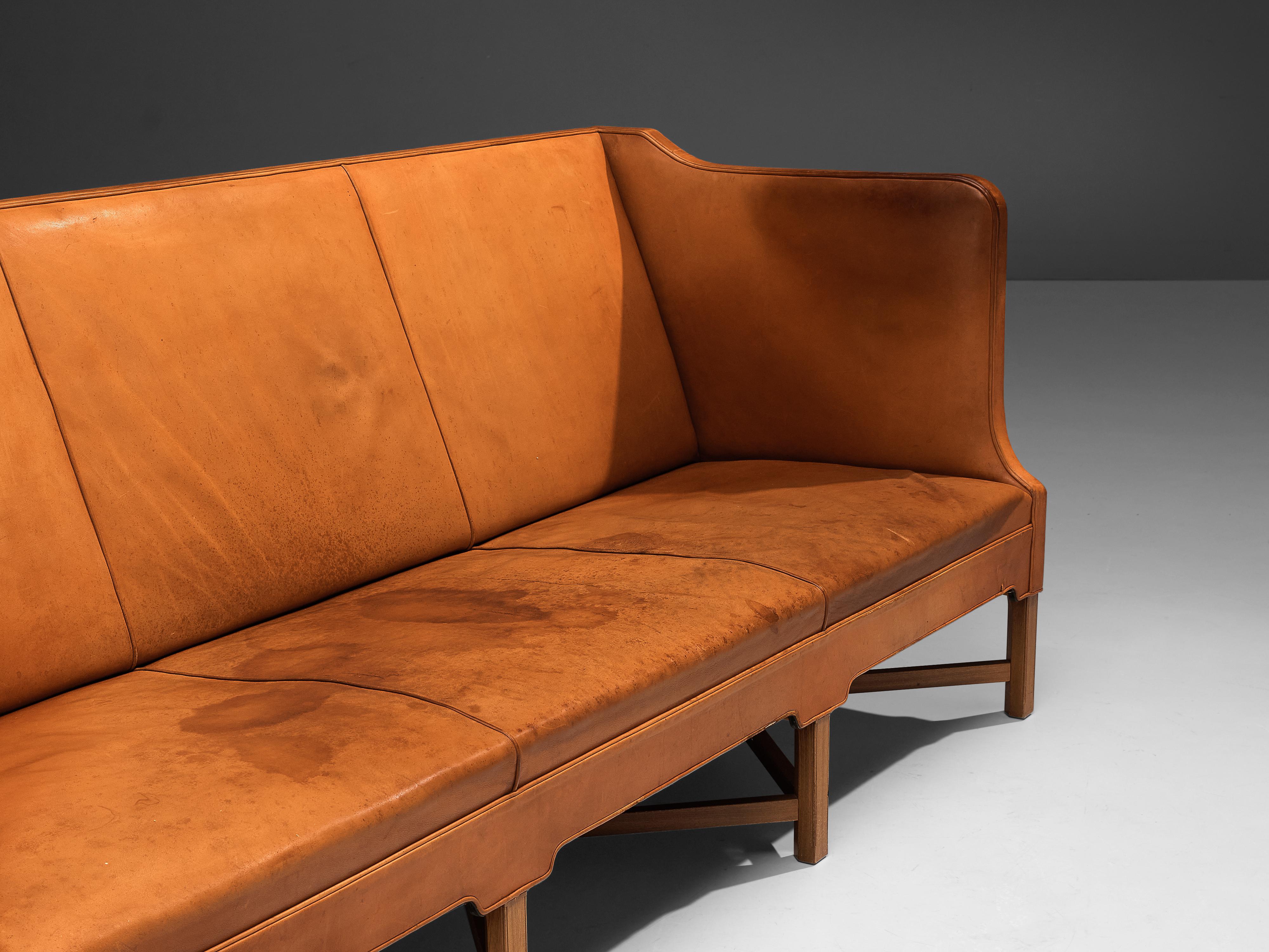 Scandinavian Modern Kaare Klint for Rud Rasmussen Sofa Model 4118 in Cognac Leather