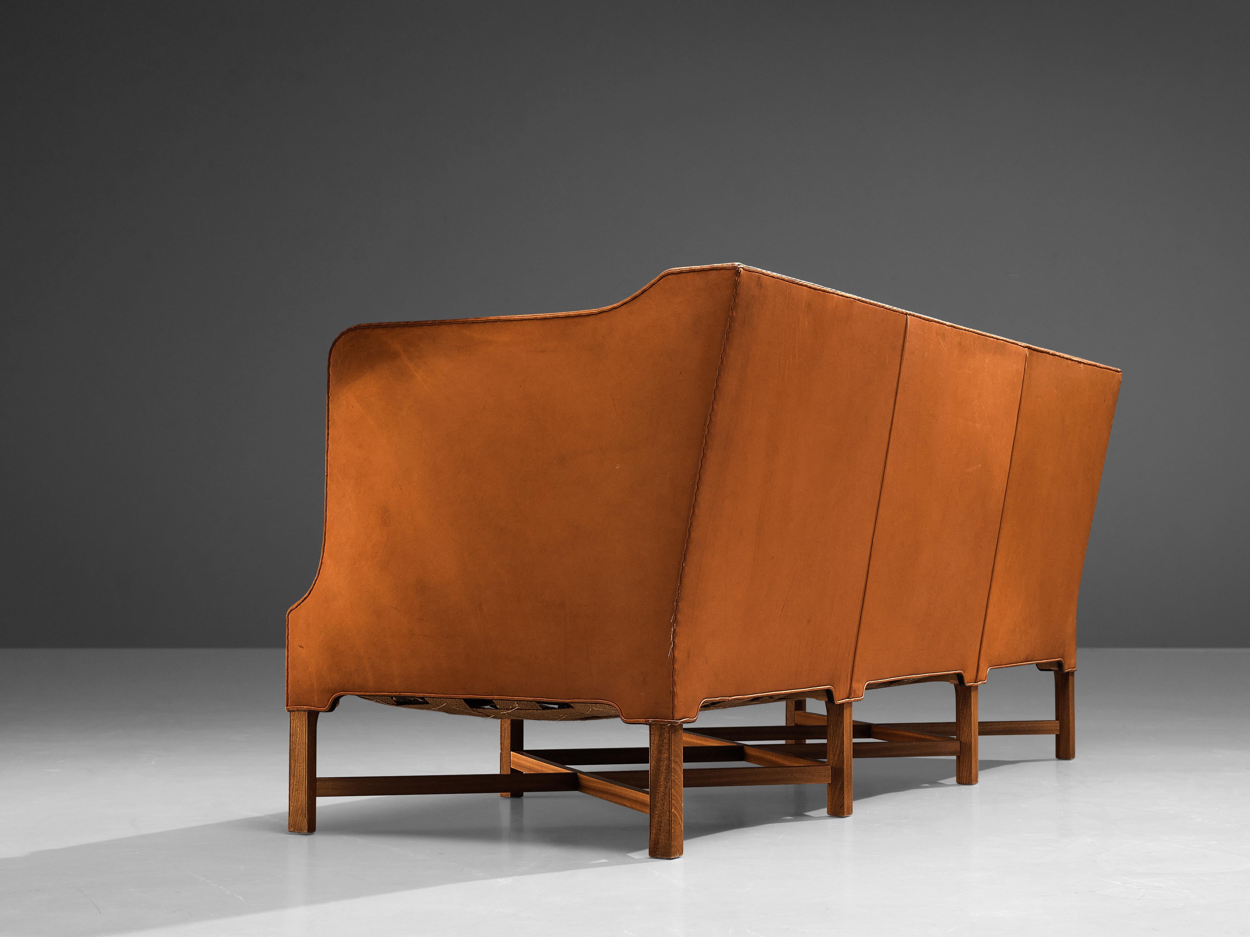 Danish Kaare Klint for Rud Rasmussen Sofa Model 4118 in Cognac Leather