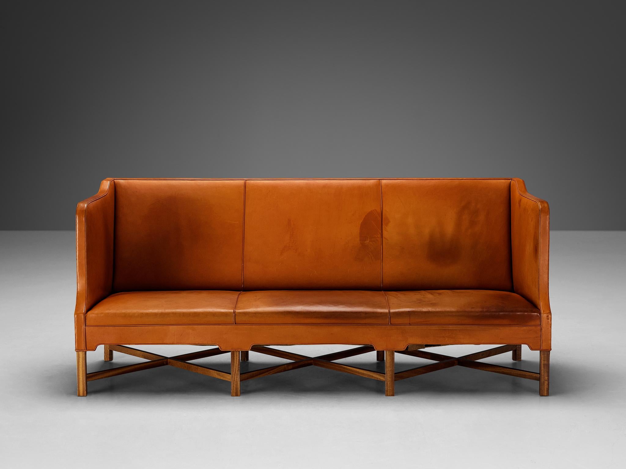 Danish Kaare Klint for Rud. Rasmussen Sofa Model 4118 in Leather and Mahogany  For Sale