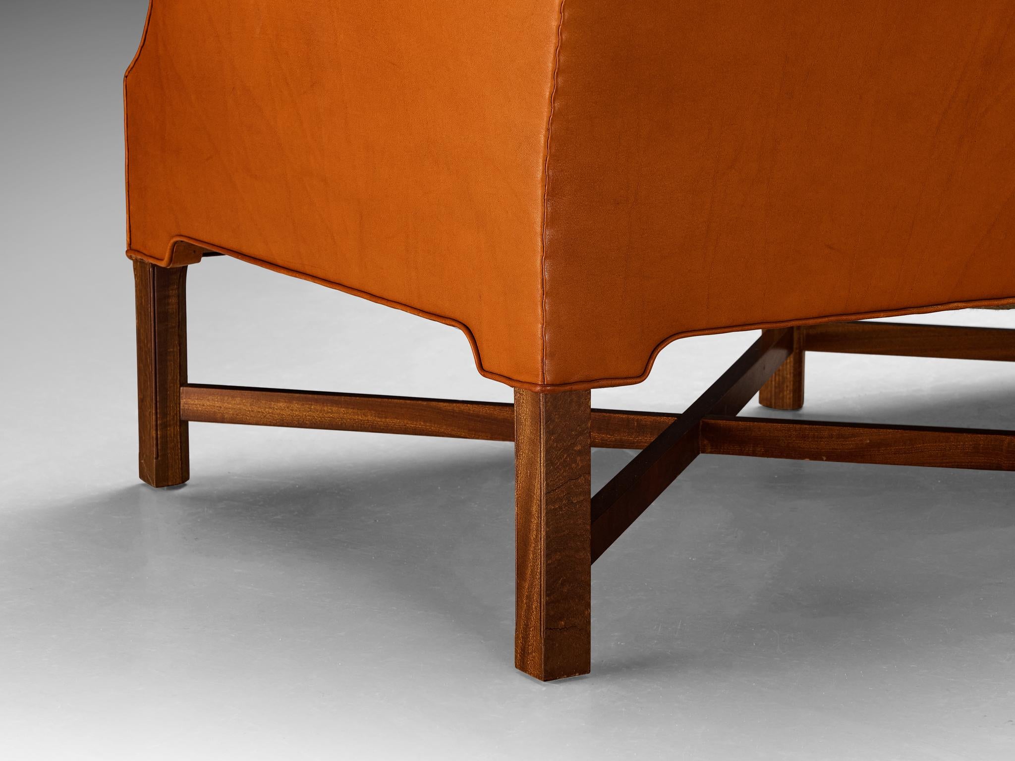 Kaare Klint für Rud. Rasmussen Sofa Modell 4118 aus Leder und Mahagoni  im Zustand „Gut“ im Angebot in Waalwijk, NL