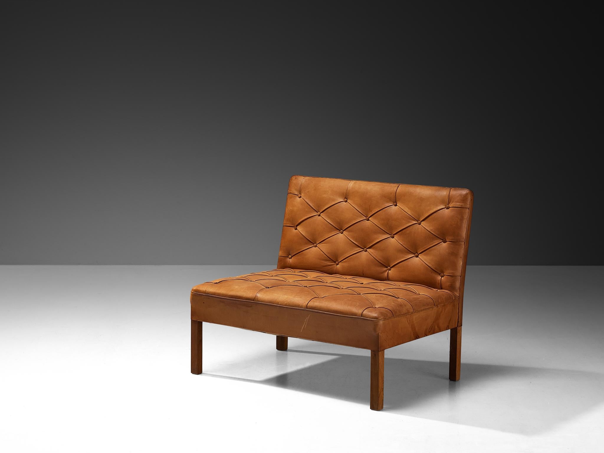 Danish Kaare Klint for Rud Rasmussen Sofa with Ottoman in Cognac Leather