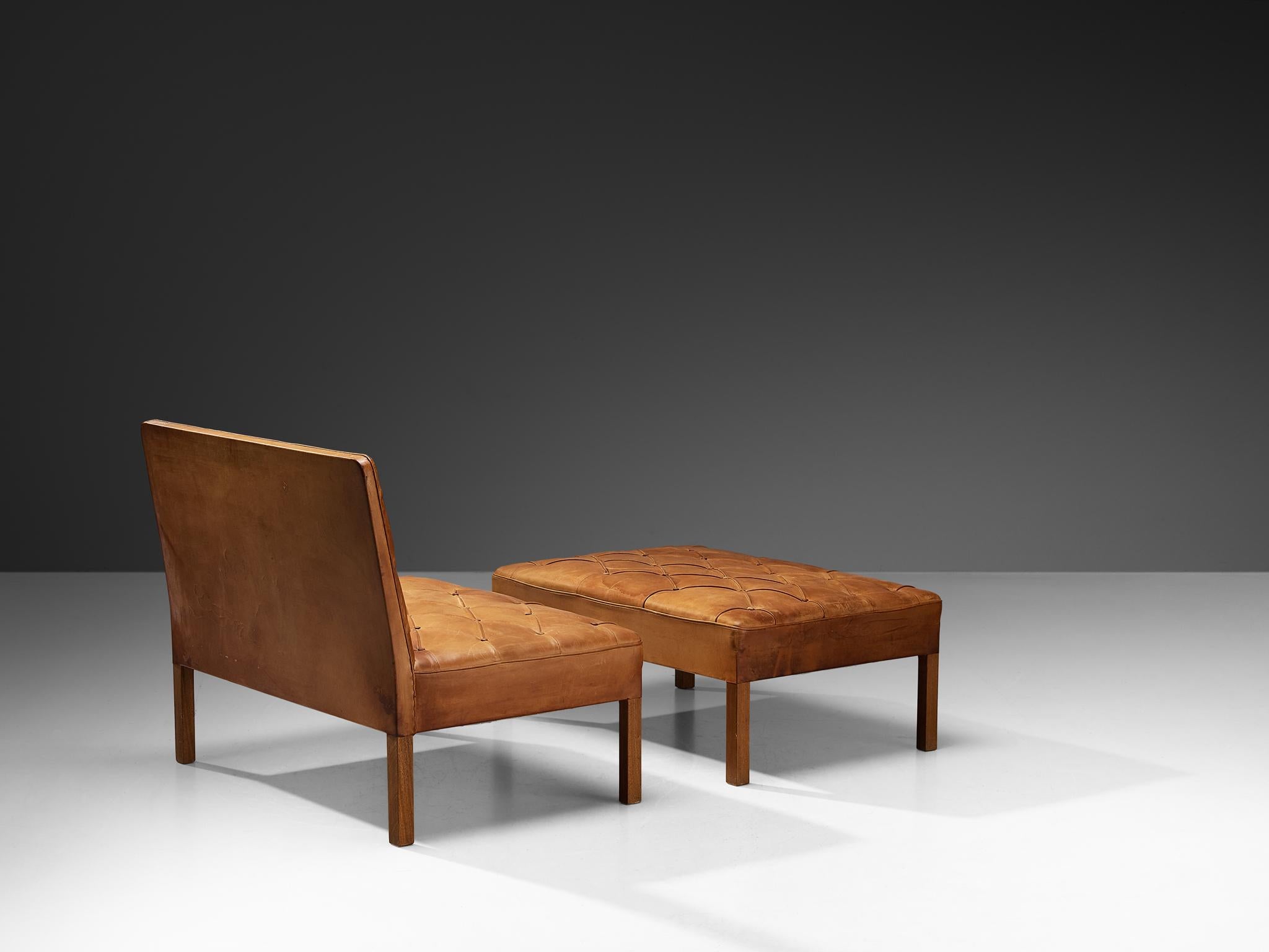 Kaare Klint for Rud Rasmussen Sofa with Ottoman in Cognac Leather 2