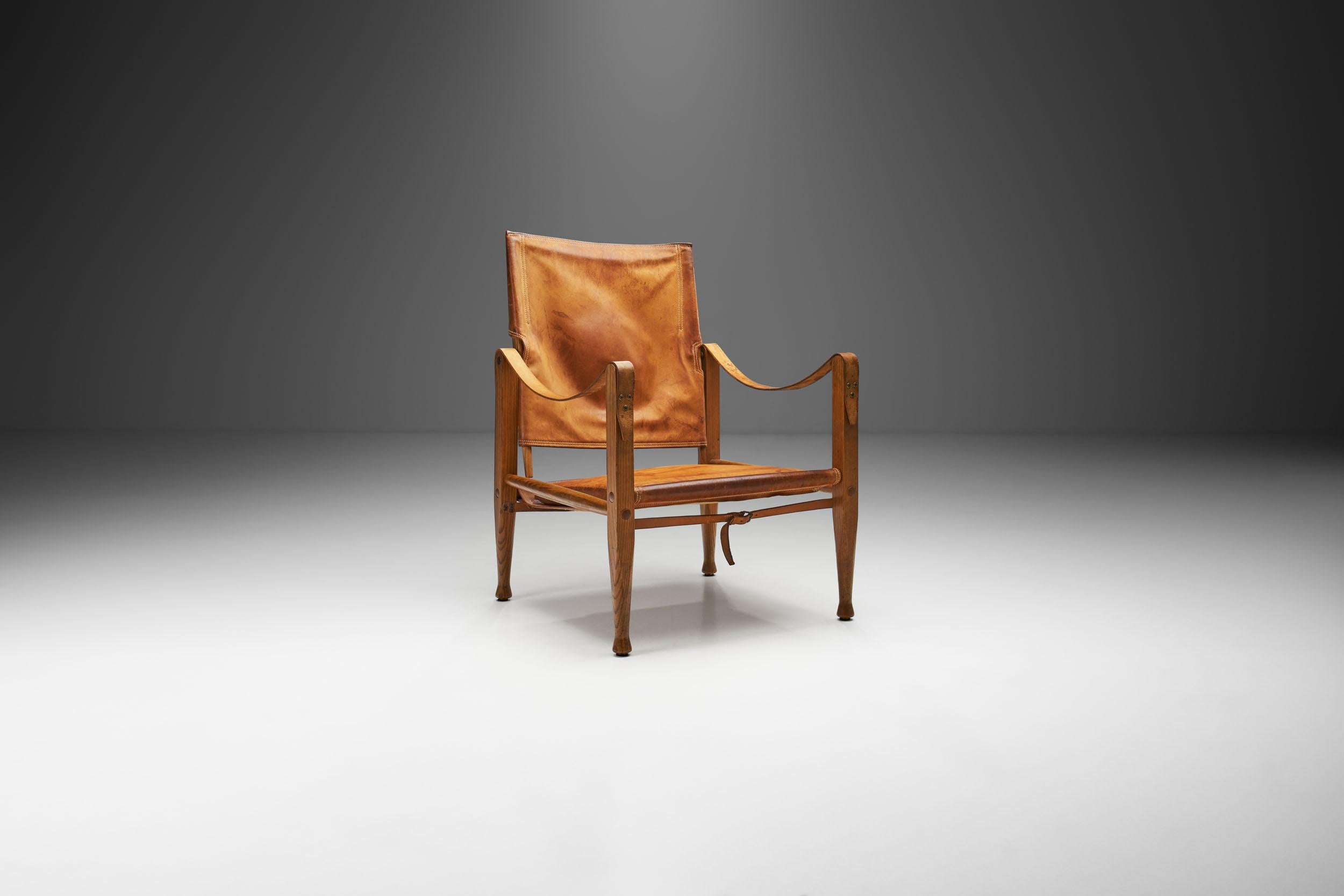 Kaare Klint’s “KK47000” Safari chair is a refined version of the chairs brought on an African safari by an American cinematographer and his wife. Klint noticed the chairs in the couple’s photos, and they were most likely based on Roorkhee Chairs,