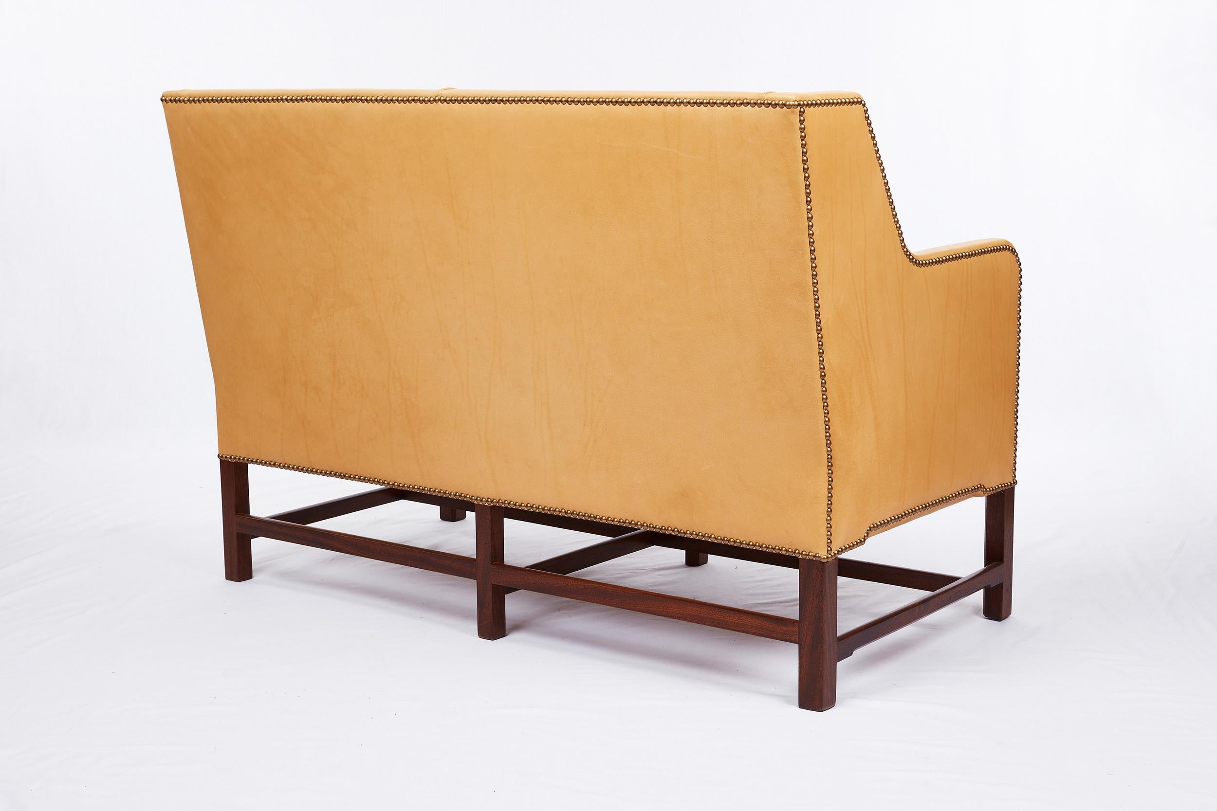 Kaare Klint Leather Settee In Excellent Condition For Sale In Los Angeles, CA