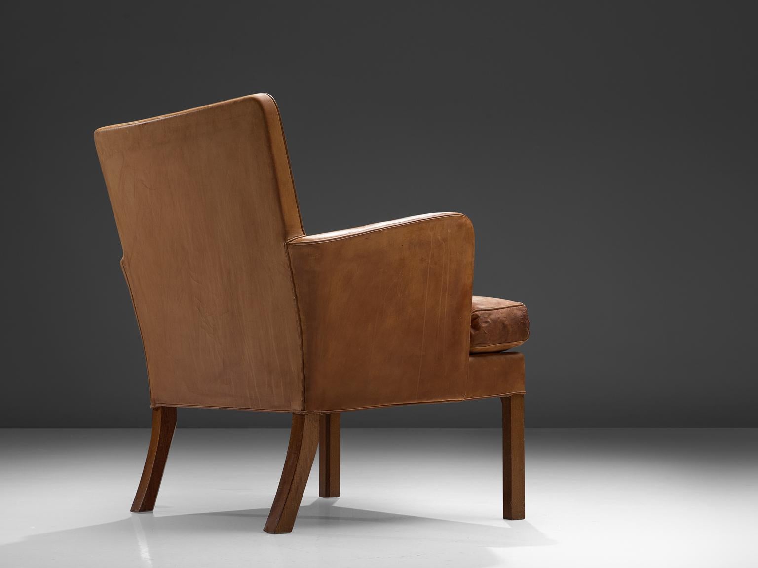 Danish Kaare Klint Lounge Chair with Light Cognac Leather and Mahogany