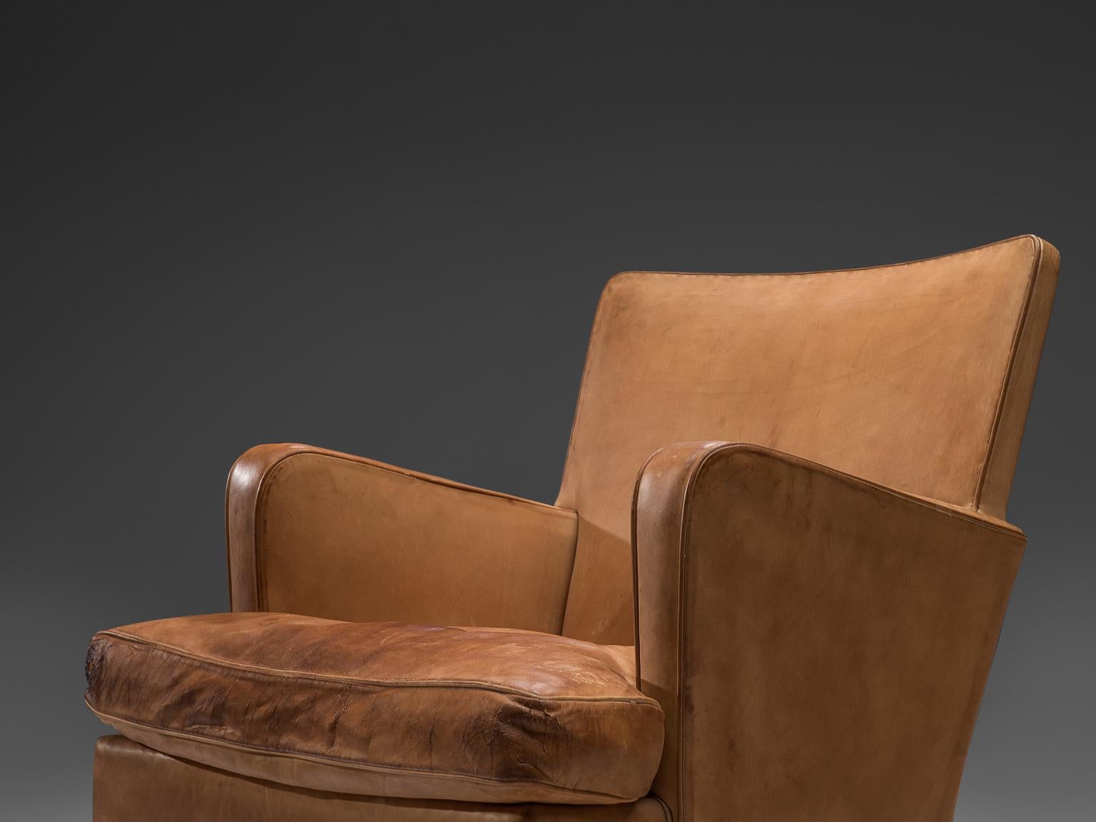 Kaare Klint Lounge Chair with Light Cognac Leather and Mahogany In Good Condition In Waalwijk, NL
