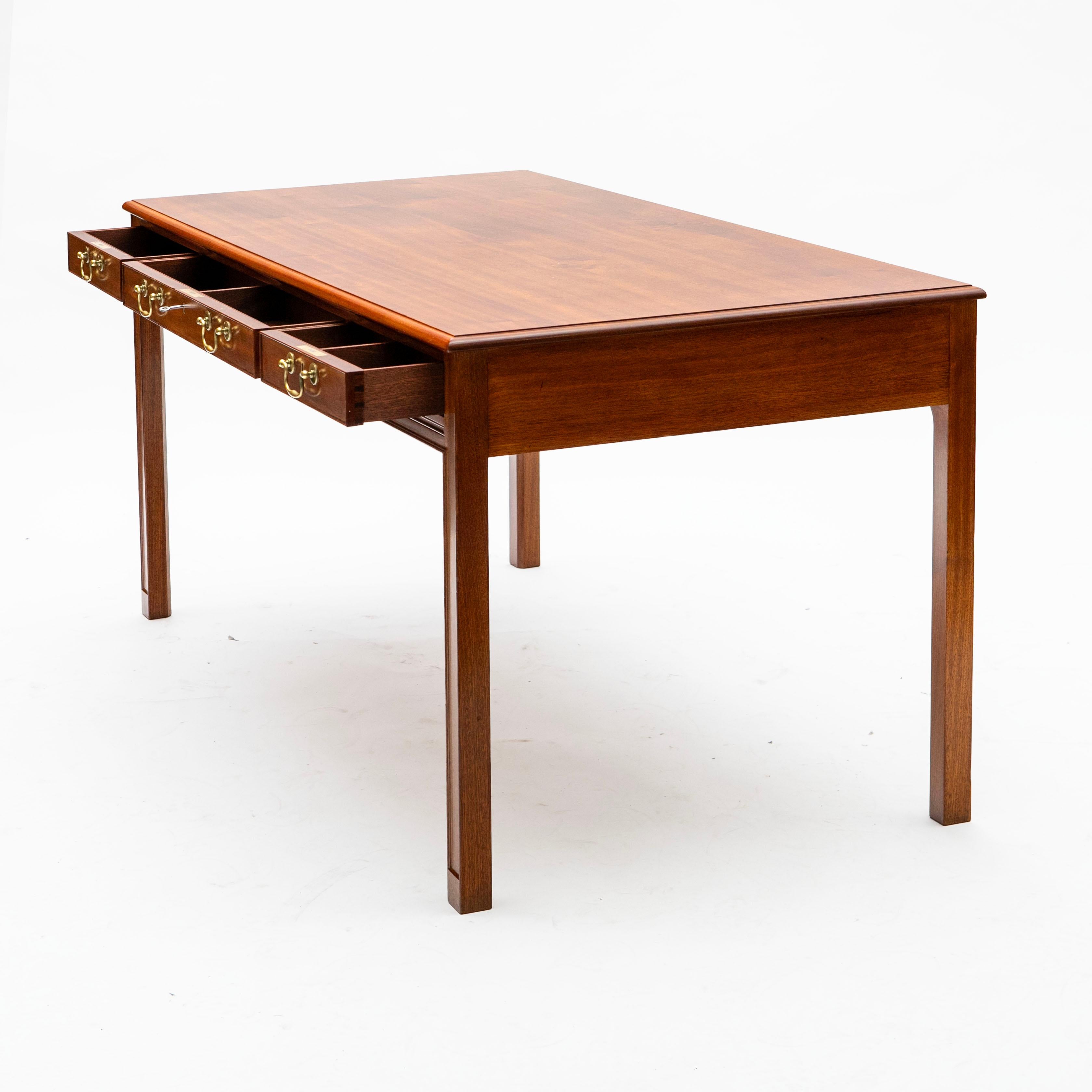 Brass Kaare Klint Mahogany Desk with Pull-Out Writing Surfaces, Designed 1949 For Sale