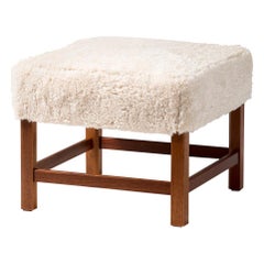 Kaare Klint Mahogany & Sheepskin Ottoman, circa 1950s