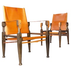 Kaare Klint pair of Leather Safari Chair, 1960s