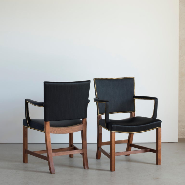 Scandinavian Modern Kaare Klint Pair of Red Chairs for Rud. Rasmussen For Sale