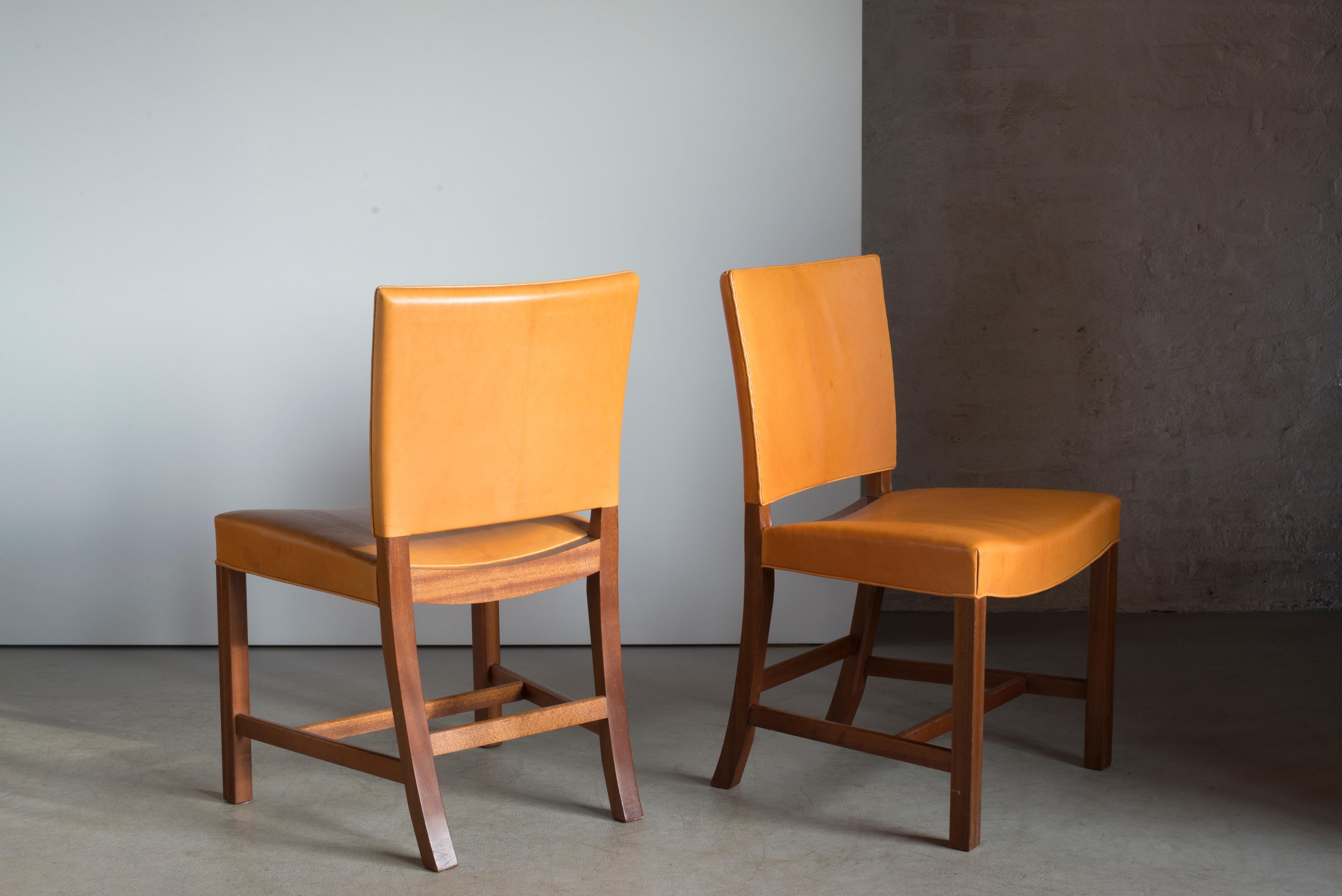 Scandinavian Modern Kaare Klint Pair of Red Chairs for Rud Rasmussen