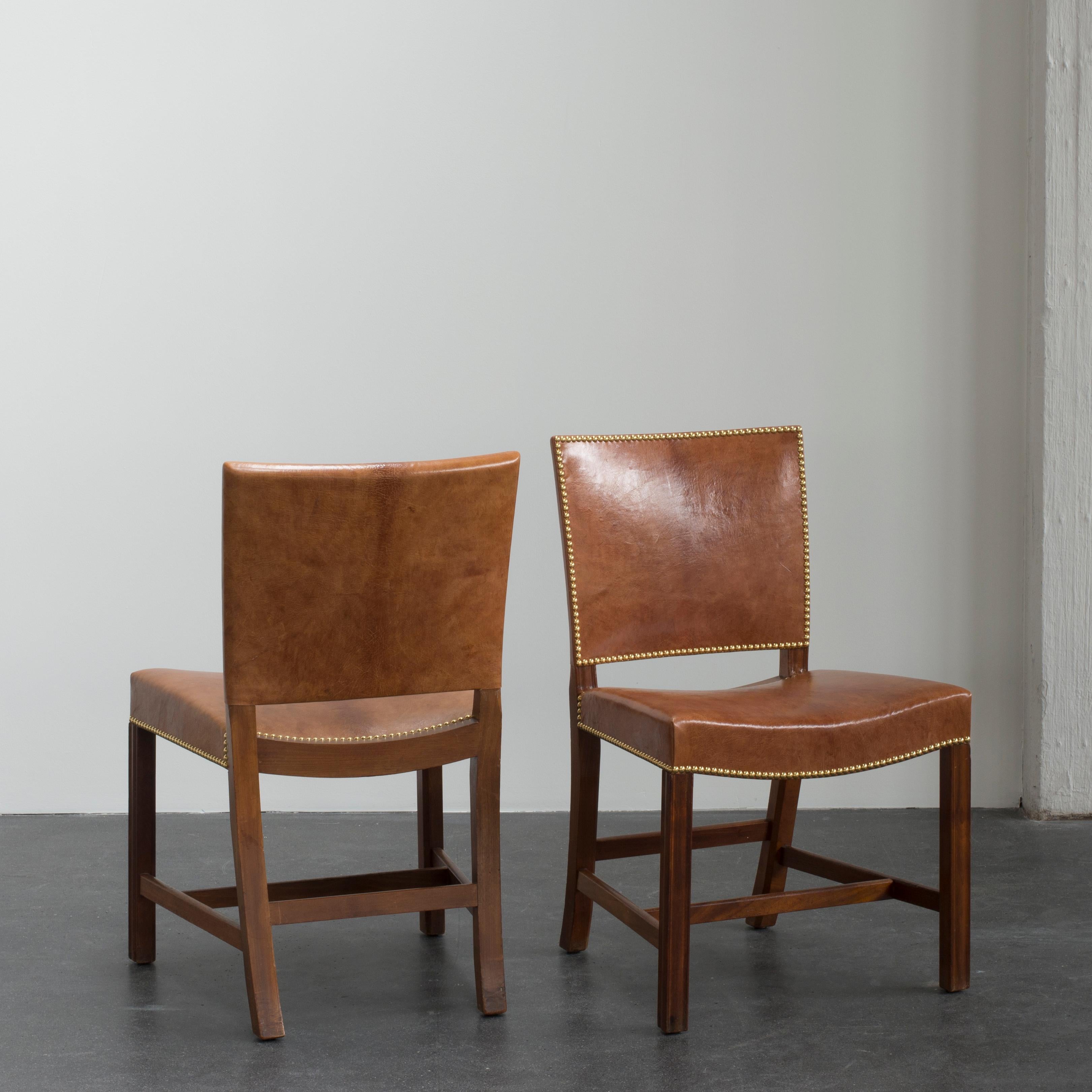 Scandinavian Modern Kaare Klint Pair of Red Chairs for Rud. Rasmussen
