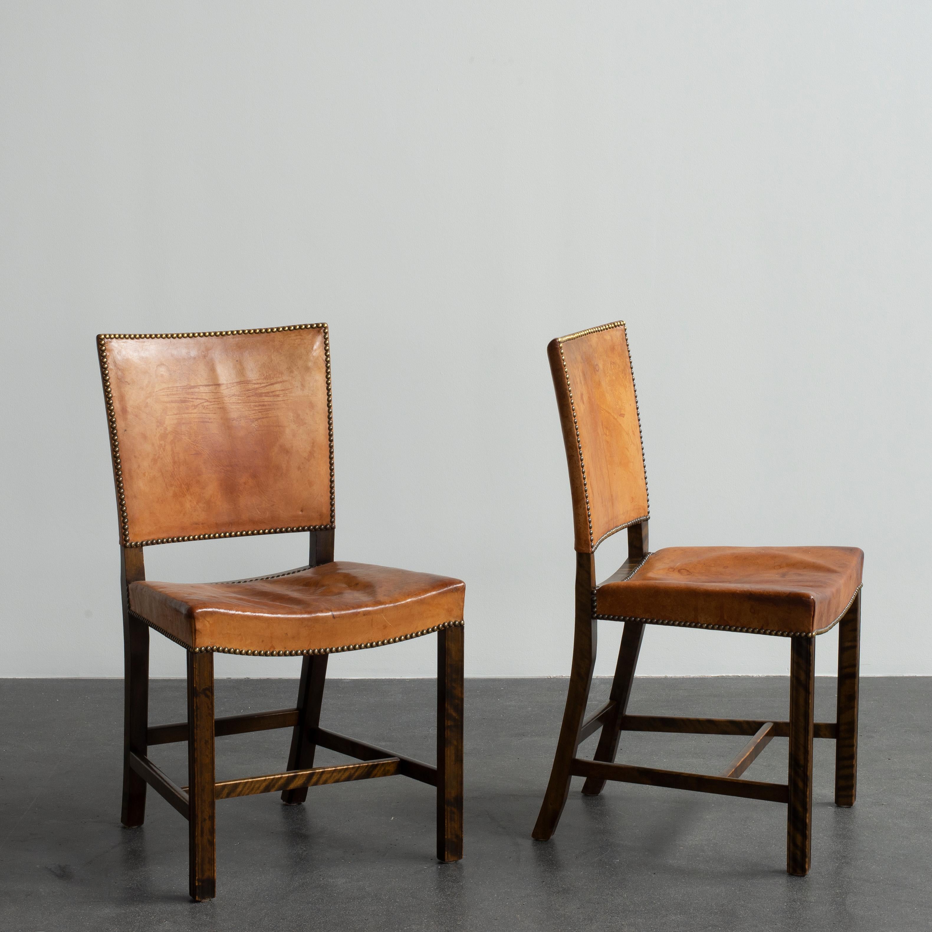 Scandinavian Modern Kaare Klint Pair of Red Chairs for Rud. Rasmussen
