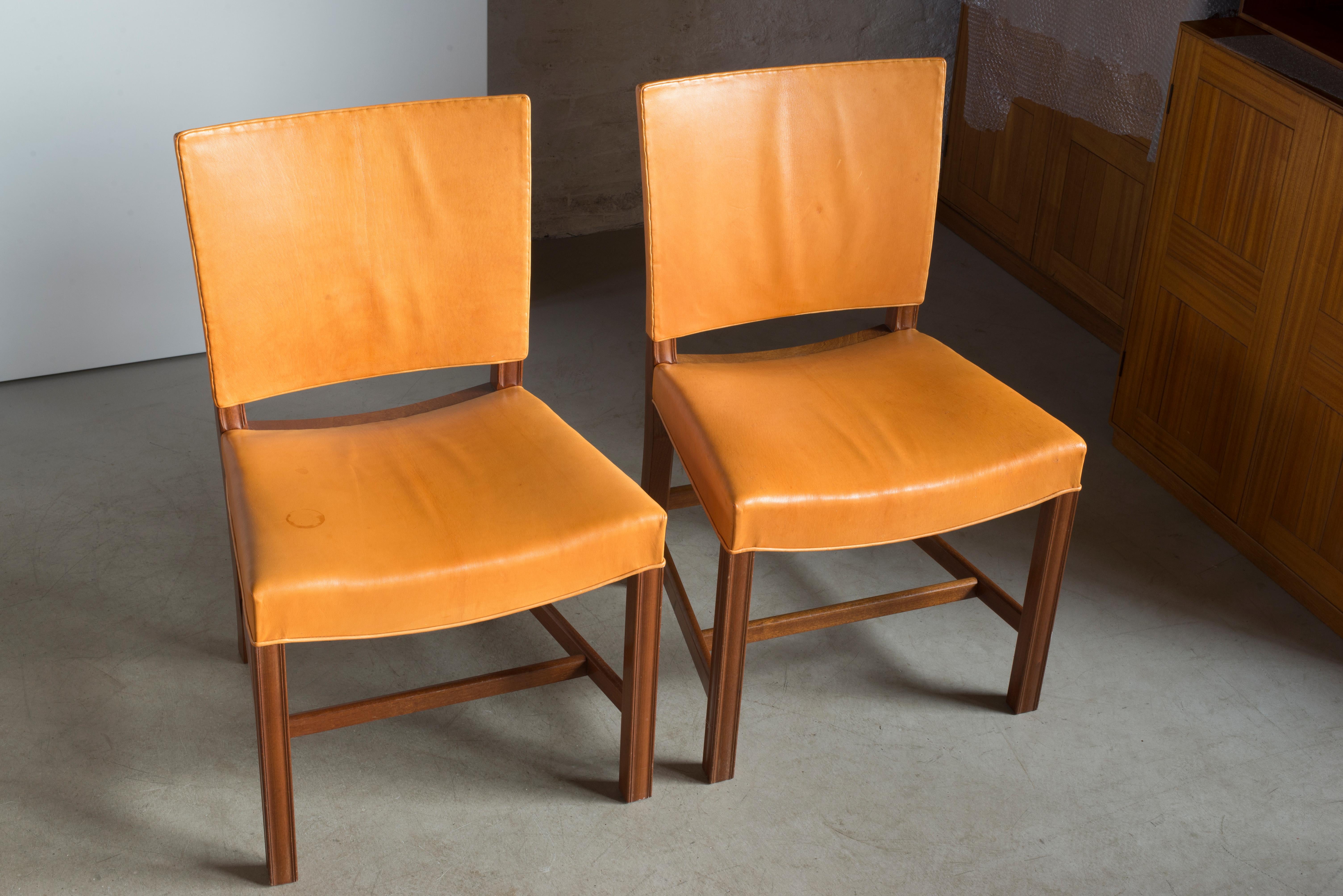 European Kaare Klint Pair of Red Chairs for Rud Rasmussen