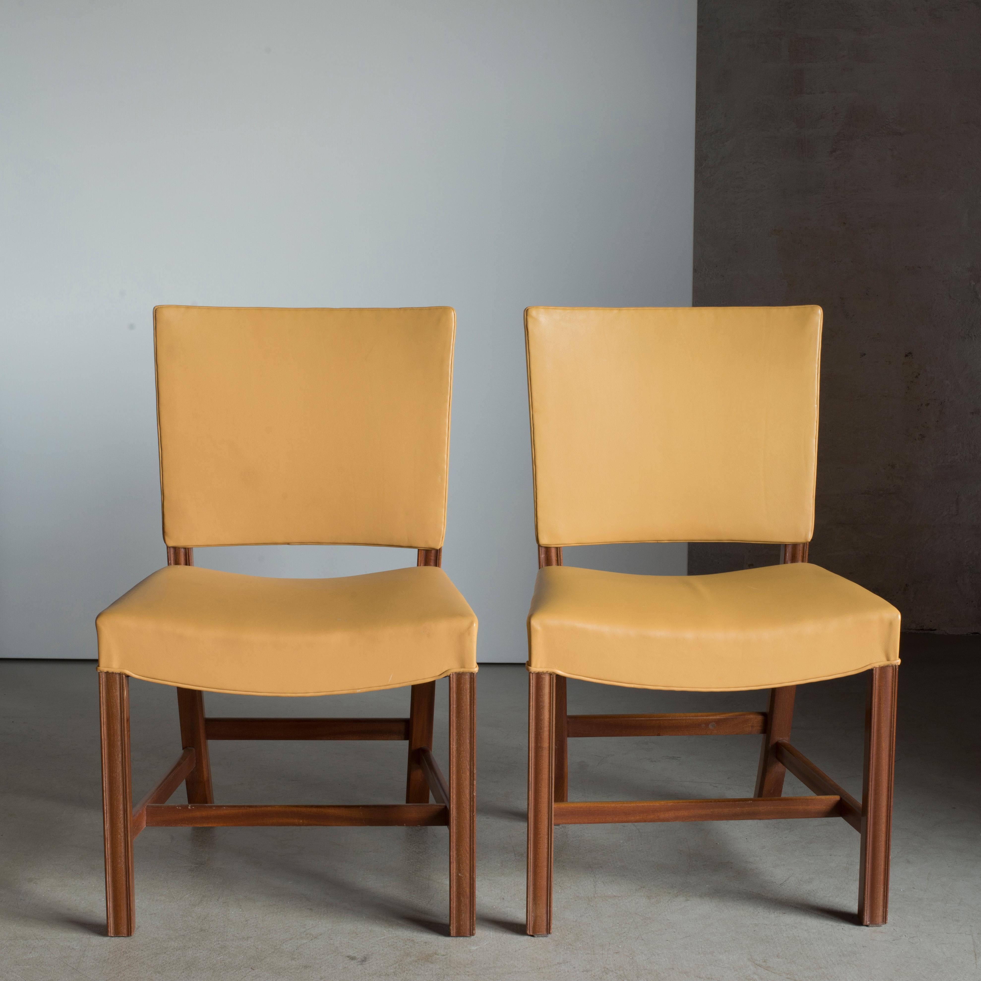 European Kaare Klint Pair of Red Chairs for Rud. Rasmussen