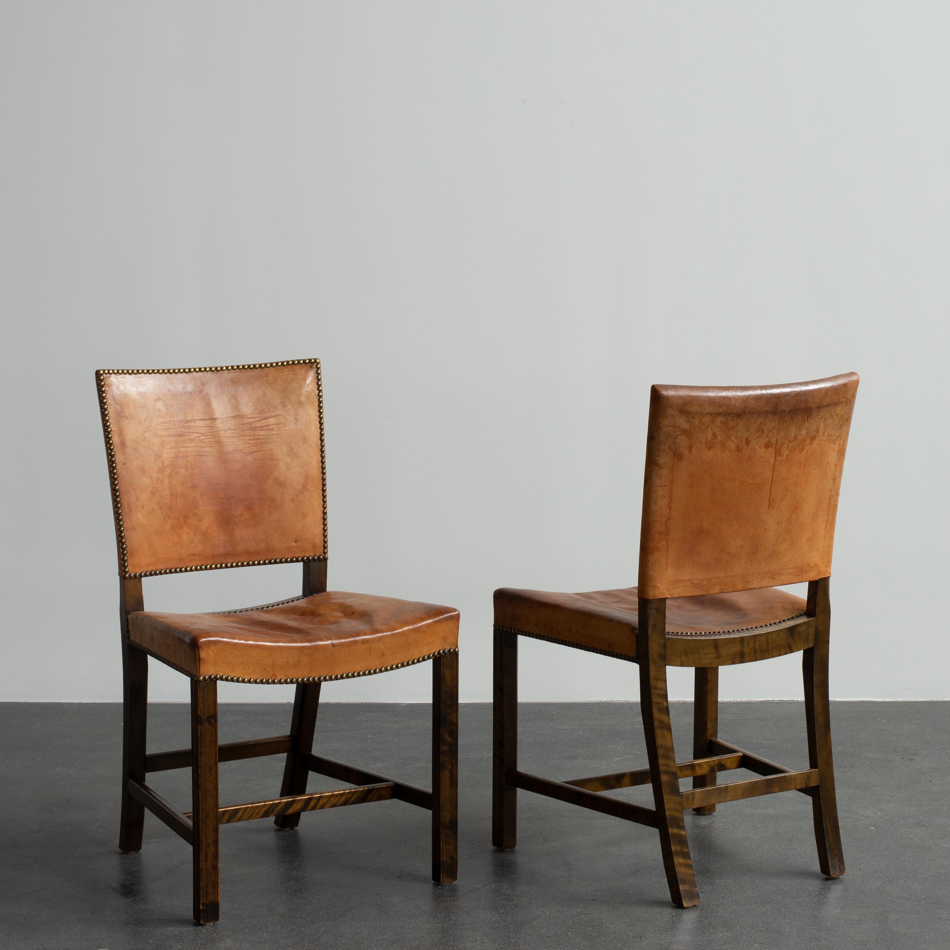 Danish Kaare Klint Pair of Red Chairs for Rud. Rasmussen