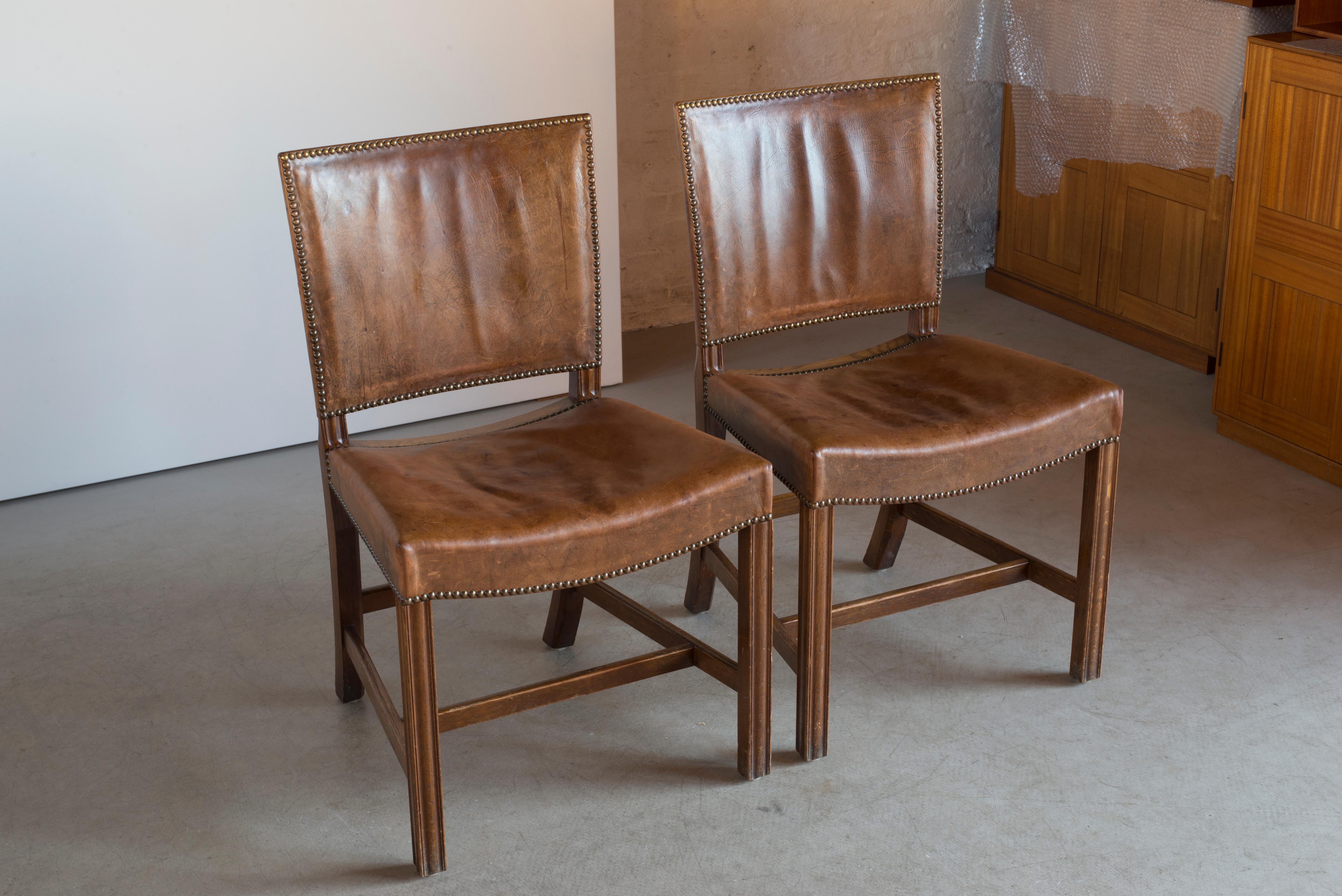 Kaare Klint Pair of Red Chairs for Rud. Rasmussen In Good Condition In Copenhagen, DK