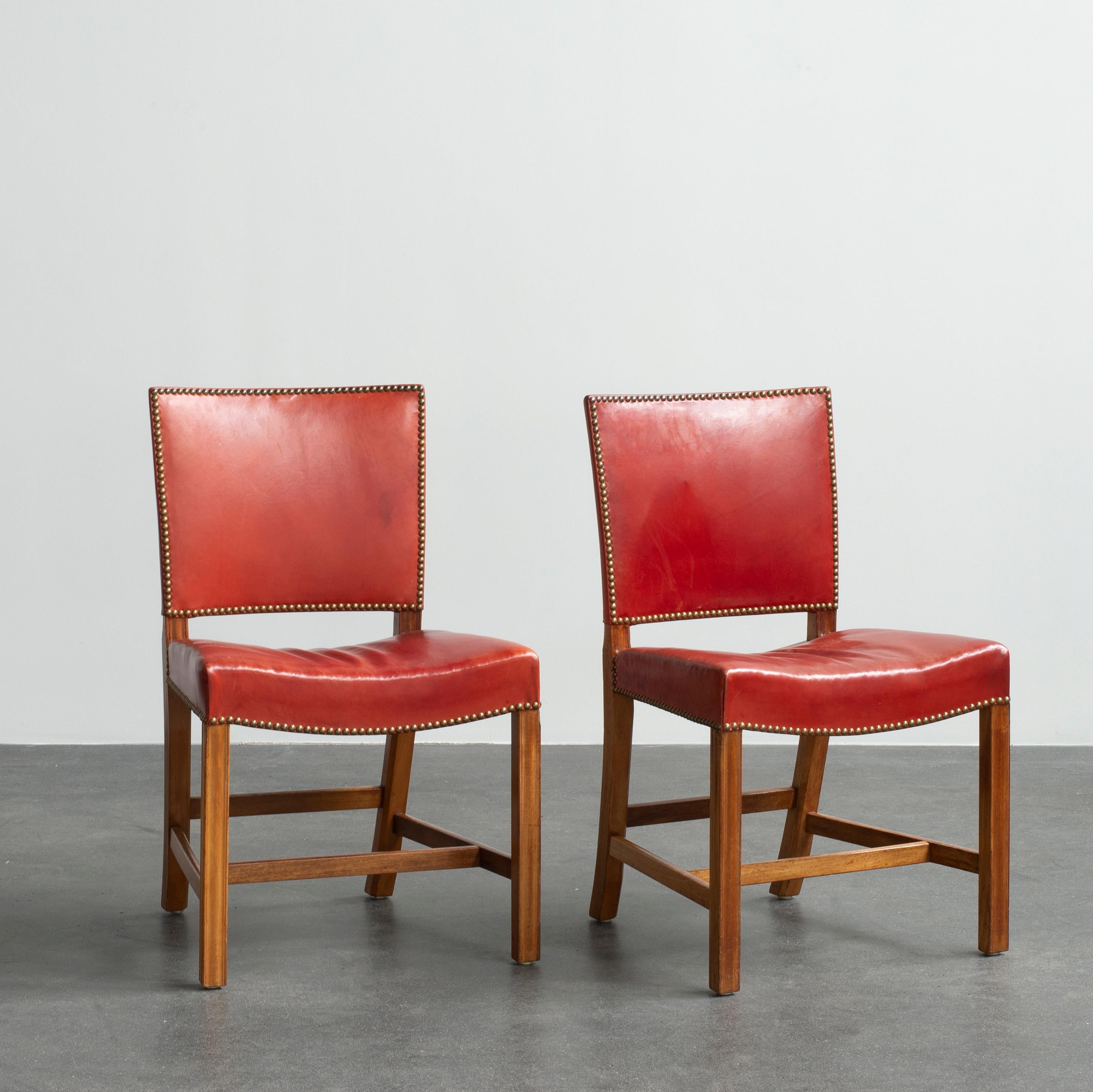 Danish Kaare Klint Pair of Red Chairs for Rud Rasmussen