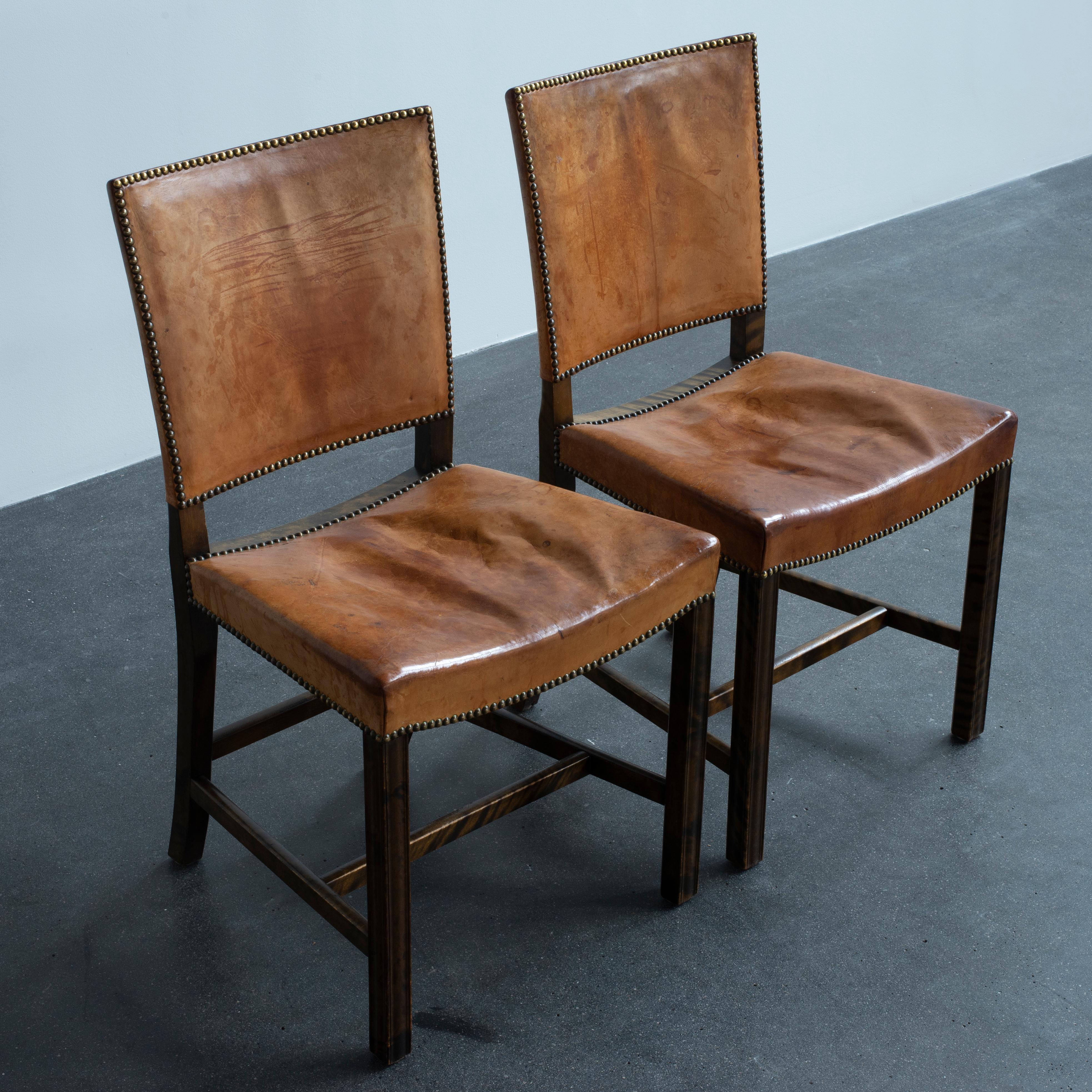 Kaare Klint Pair of Red Chairs for Rud. Rasmussen In Good Condition In Copenhagen, DK