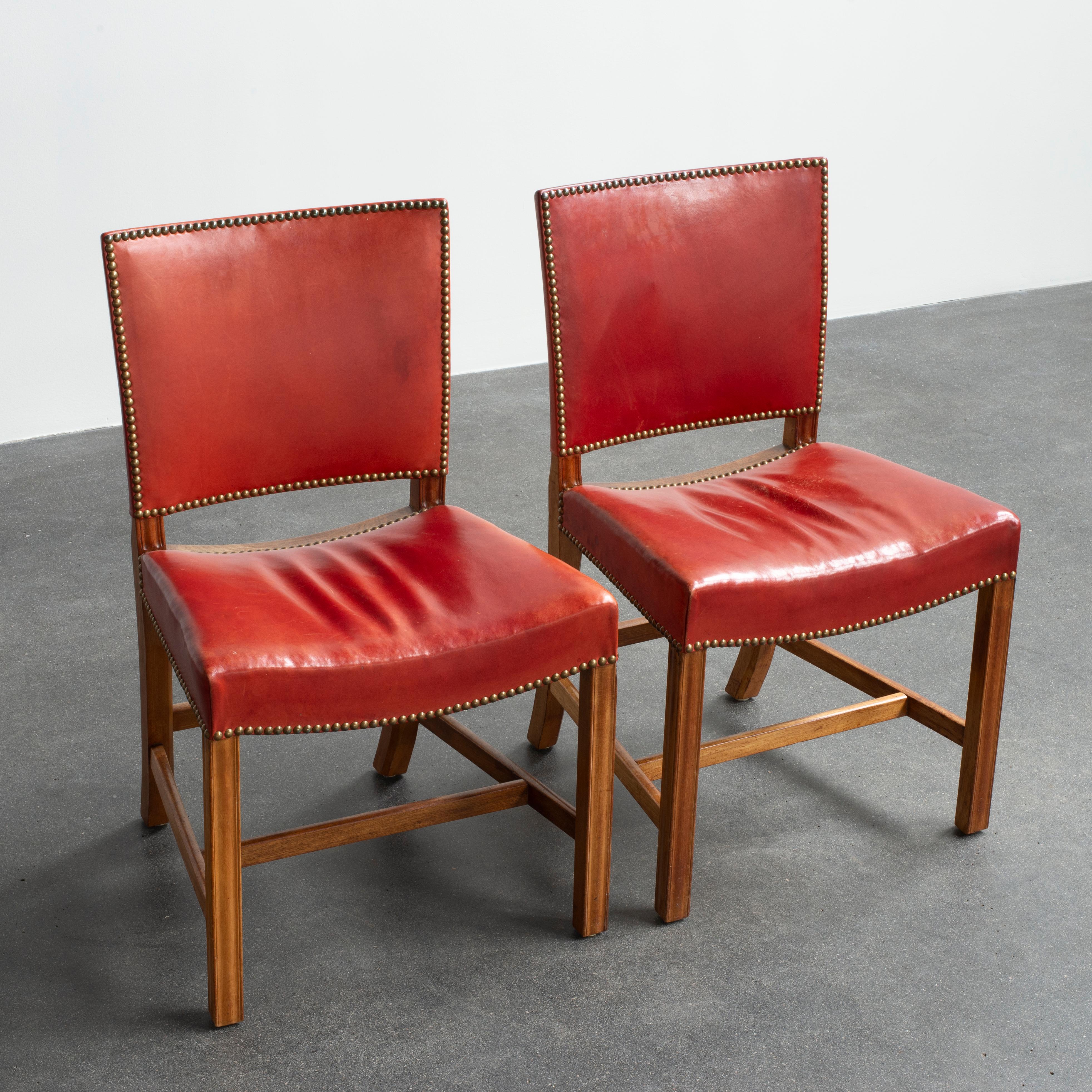 Kaare Klint Pair of Red Chairs for Rud Rasmussen In Good Condition In Copenhagen, DK
