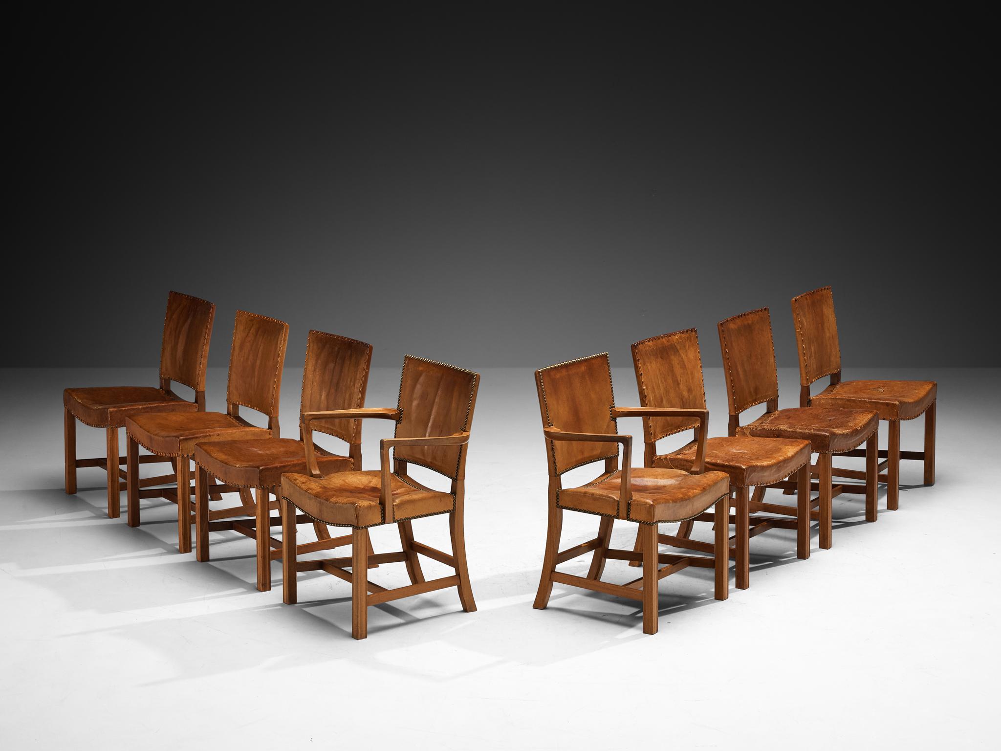 Kaare Klint Rare Set of Eight Dining Chairs in Niger Leather and Mahogany For Sale 3
