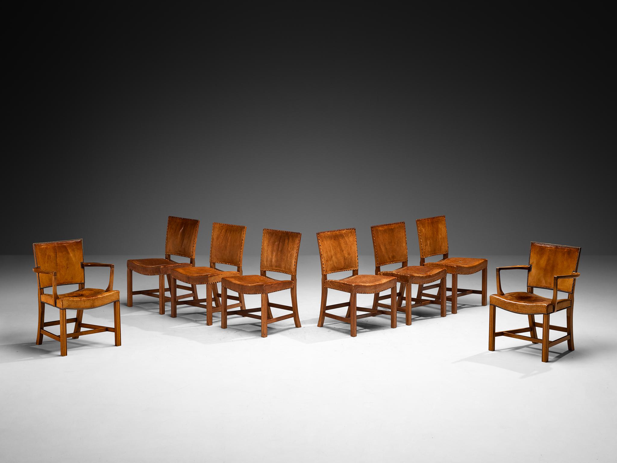 Kaare Klint Rare Set of Eight Dining Chairs in Niger Leather and Mahogany In Good Condition For Sale In Waalwijk, NL