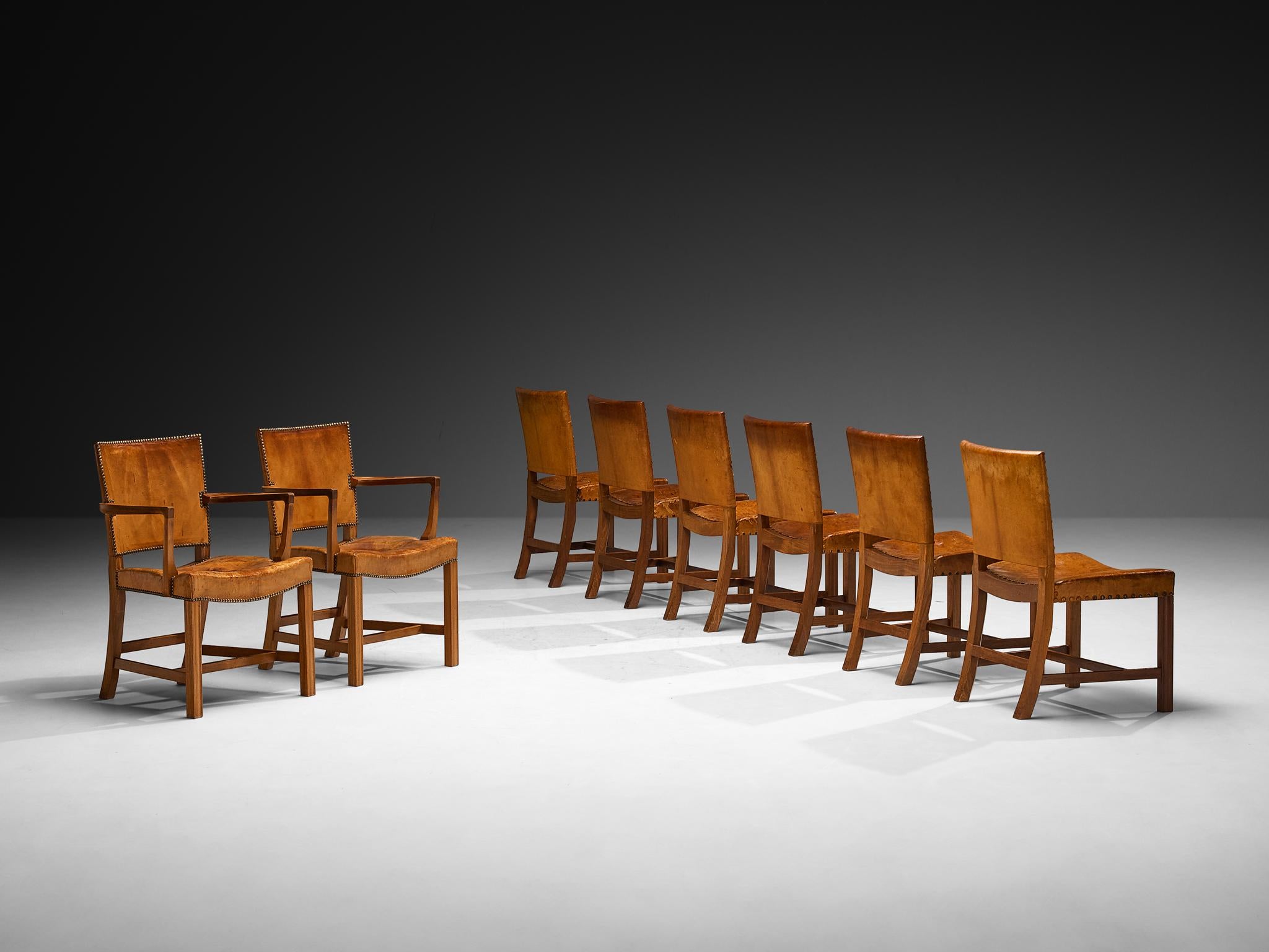 Early 20th Century Kaare Klint Rare Set of Eight Dining Chairs in Niger Leather and Mahogany For Sale