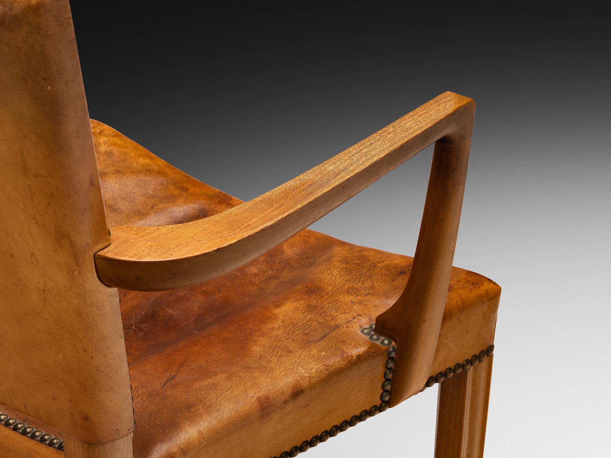 Brass Kaare Klint Rare Set of Eight Dining Chairs in Niger Leather and Mahogany For Sale