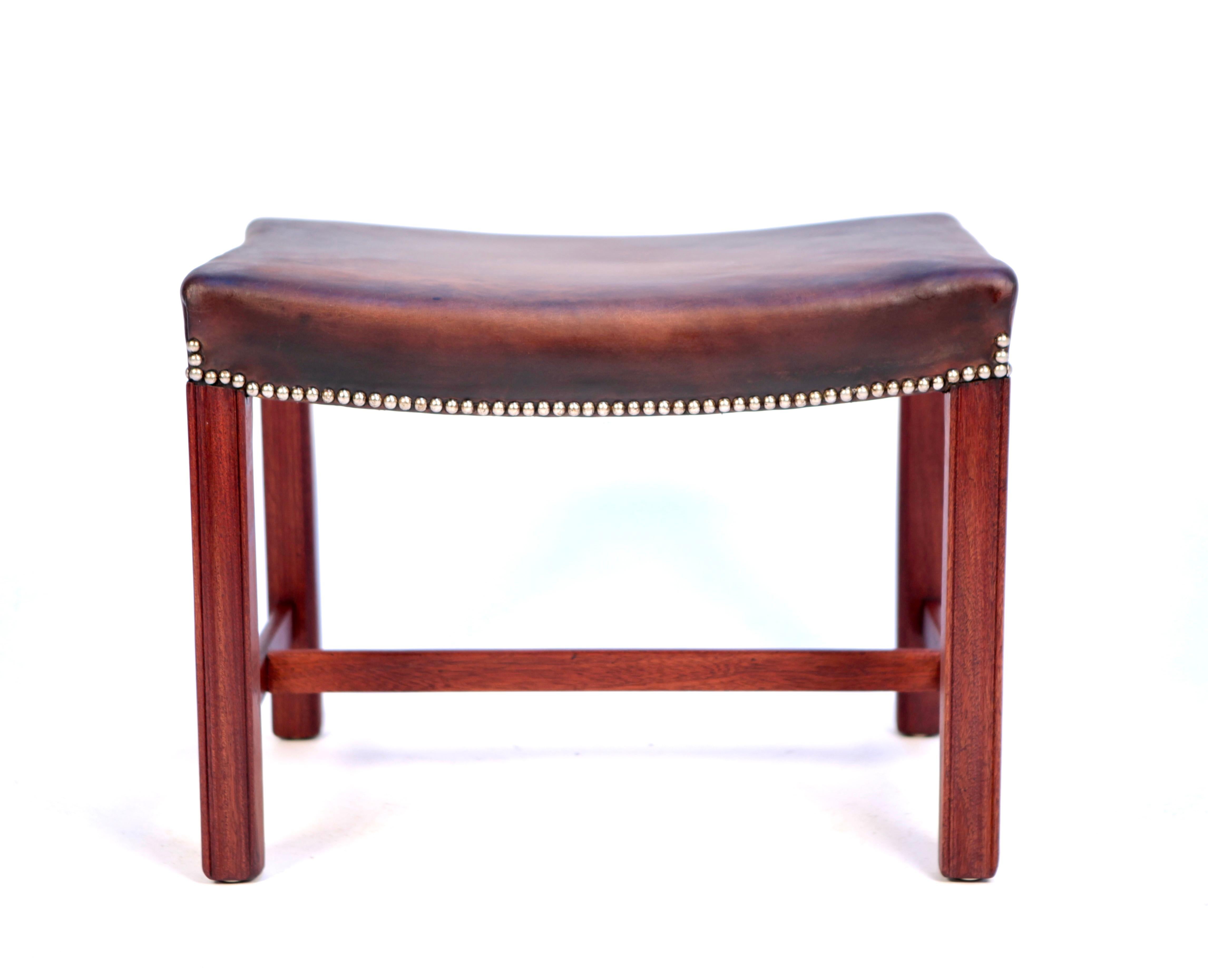 Danish Kaare Klint, Rare Tabouret in Cuban Mahogany & Niger Leather, Model 3758