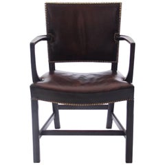 Vintage Kaare Klint 'Red Armchair' in Dark Brown Leather and Dark Oak Frame, 1940s