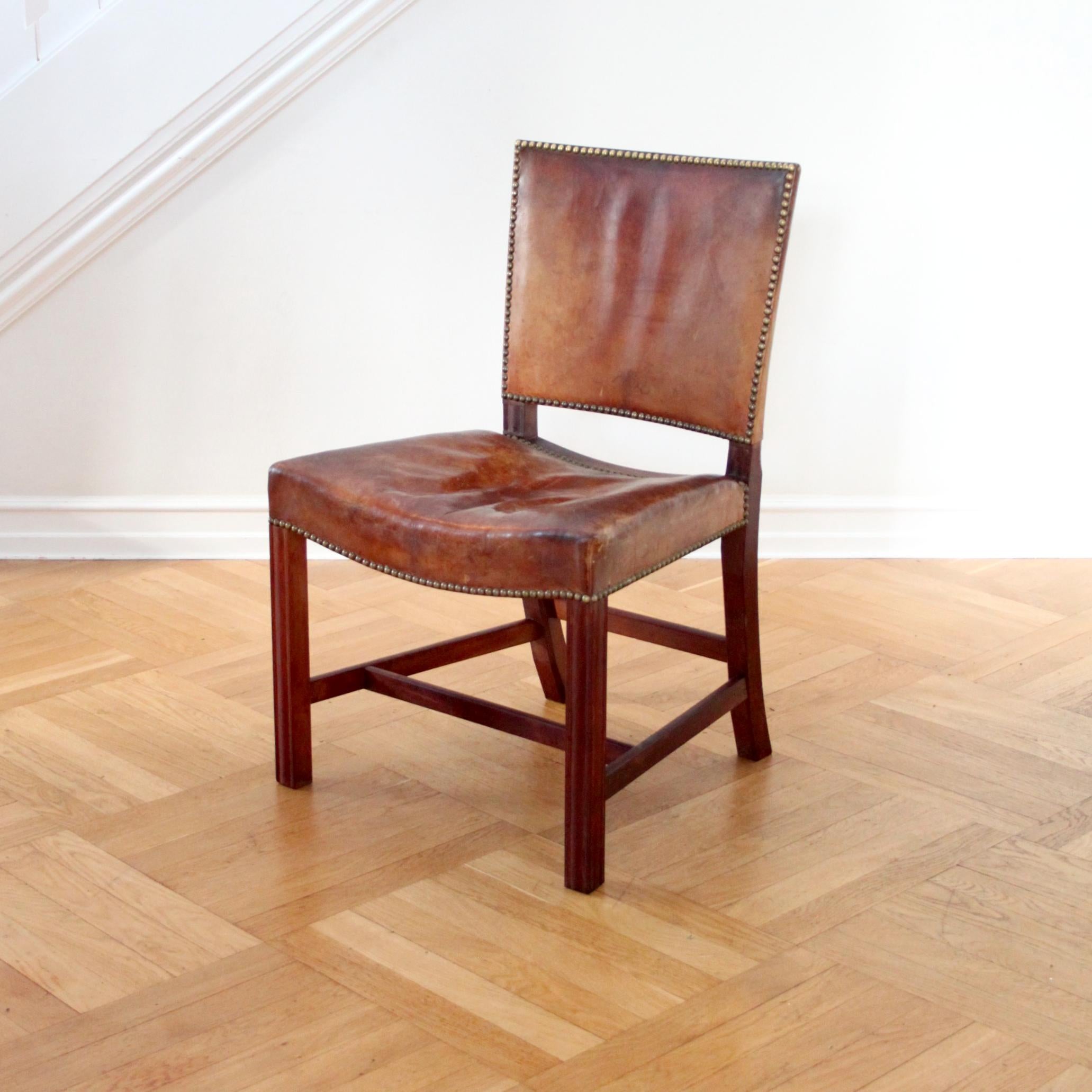 Scandinavian Modern Kaare Klint Red Chair, Rud Rasmussen, Original Niger Leather and Mahogany frame For Sale