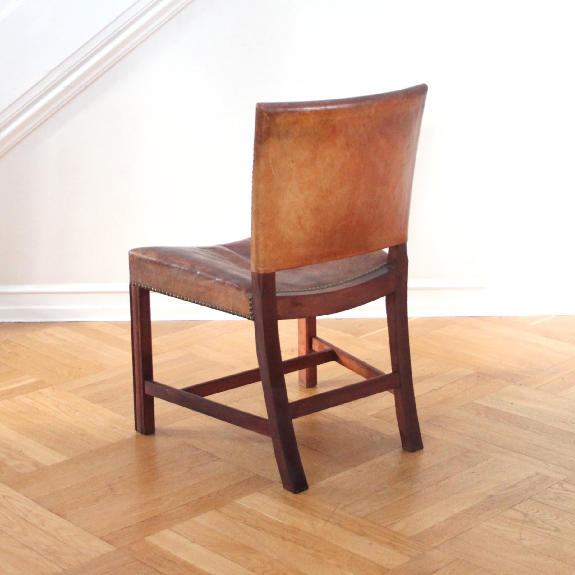 Kaare Klint Roter Stuhl, Rud Rasmussen, Original Niger Leder und Mahagoni-Rahmen (Dänisch) im Angebot
