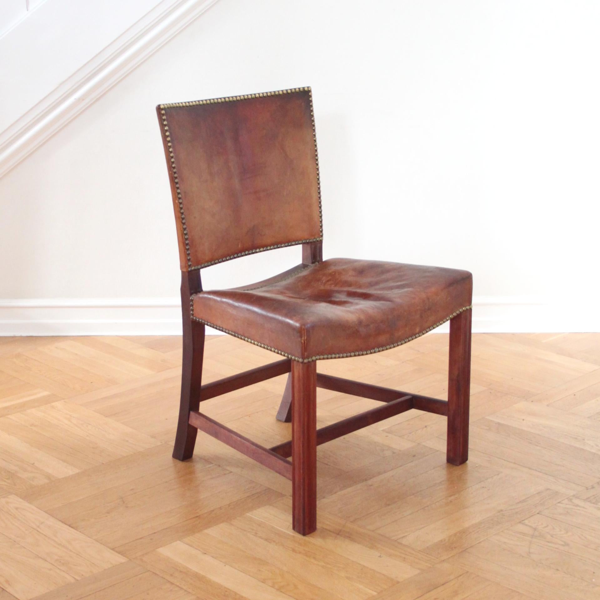 Kaare Klint Roter Stuhl, Rud Rasmussen, Original Niger Leder und Mahagoni-Rahmen (Geölt) im Angebot