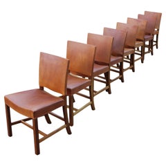 Kaare Klint "Red chair". set of 8 Mahogany and leather Rud Rasmussen 3758 chairs