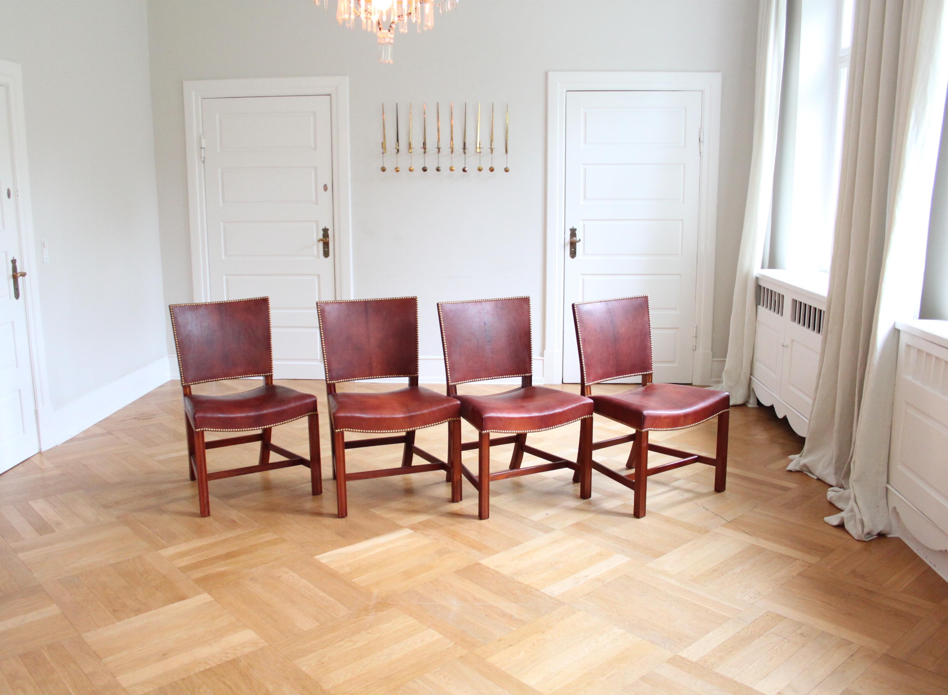 Set of Twelve Kaare Klint Red Chairs, Rud Rasmussen, Niger Leather and Mahogany For Sale 3
