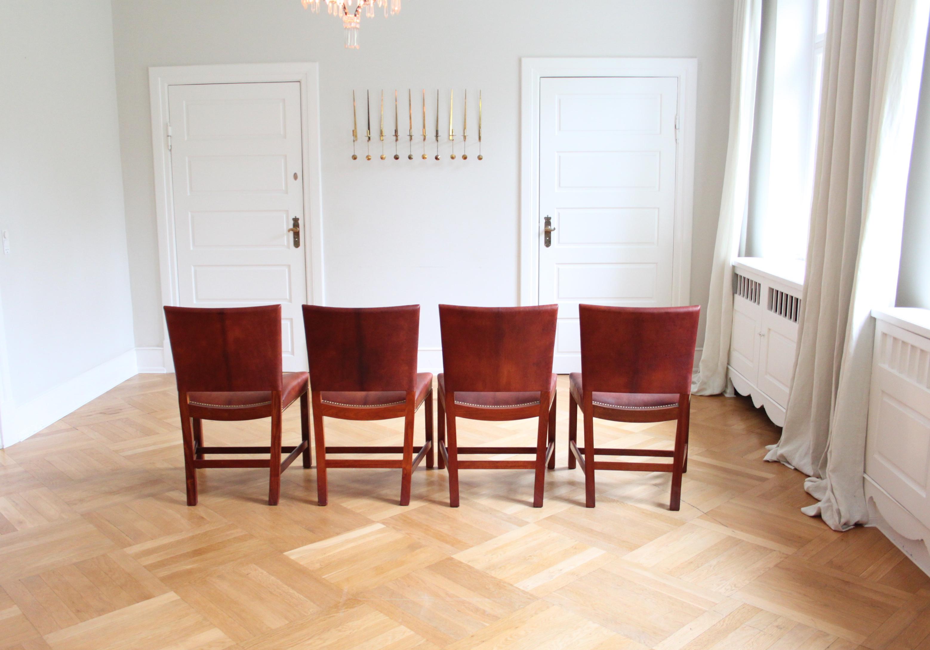 Set of Twelve Kaare Klint Red Chairs, Rud Rasmussen, Niger Leather and Mahogany For Sale 1